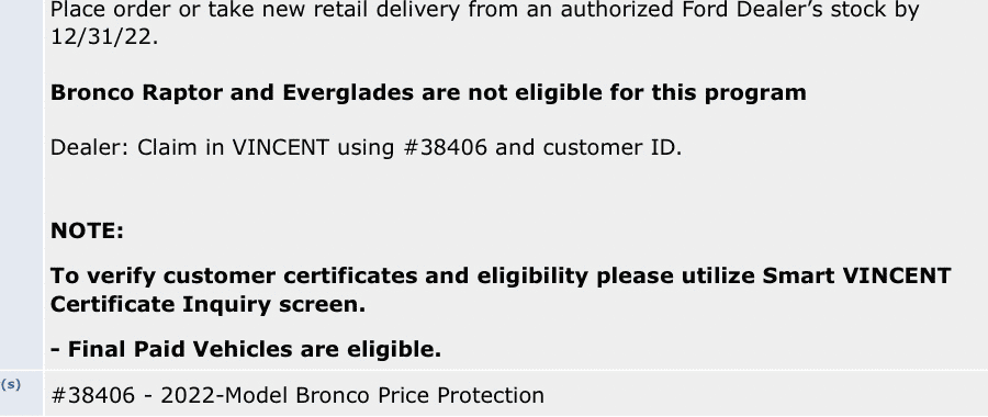 Ford Bronco The Ultimate 2022MY PRICE PROTECTION Flowchart 1654948895247