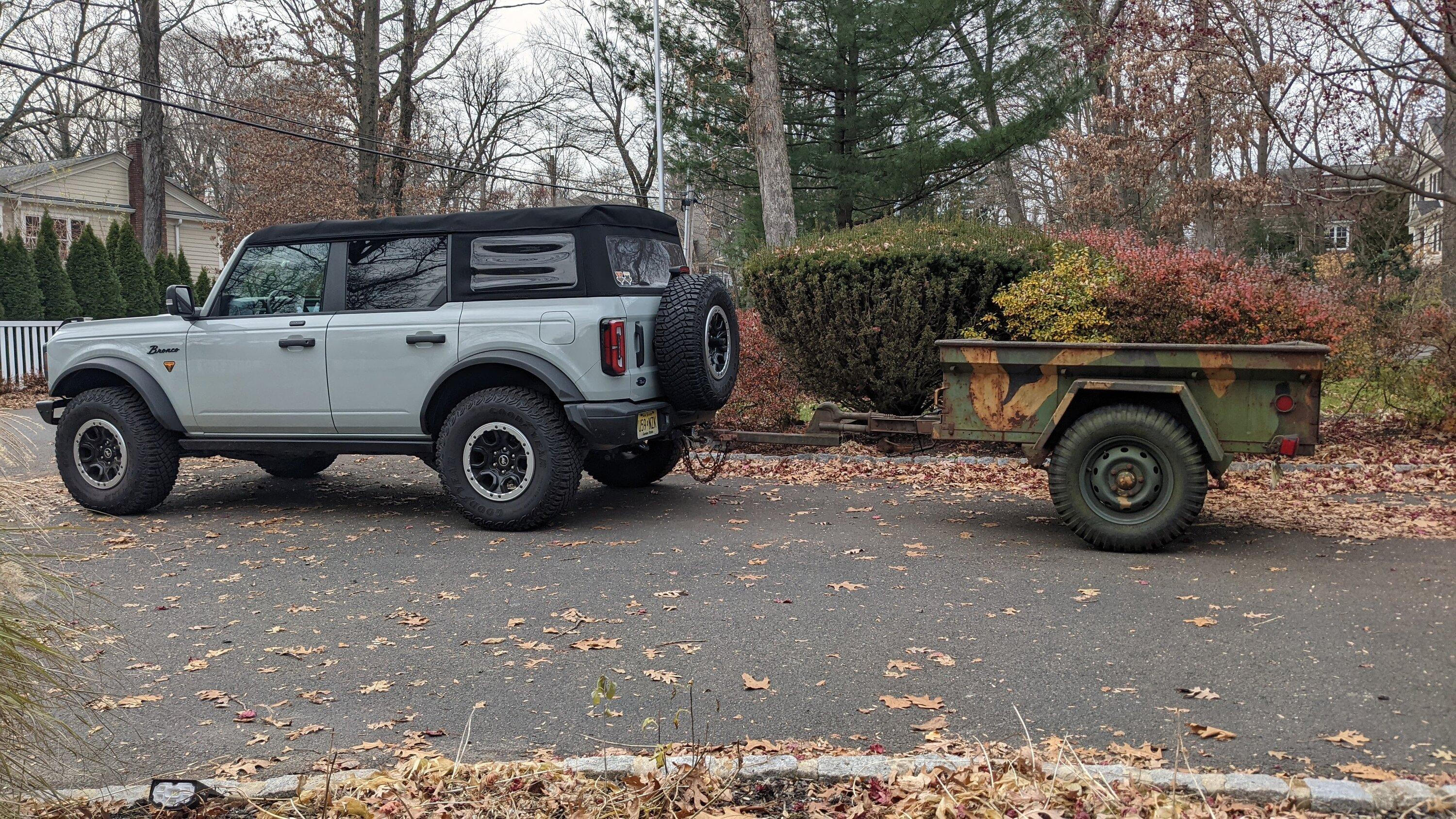 Ford Bronco My Bronco and matching Cactus Gray M416 overlanding trailer custom build PXL_20211210_193359072