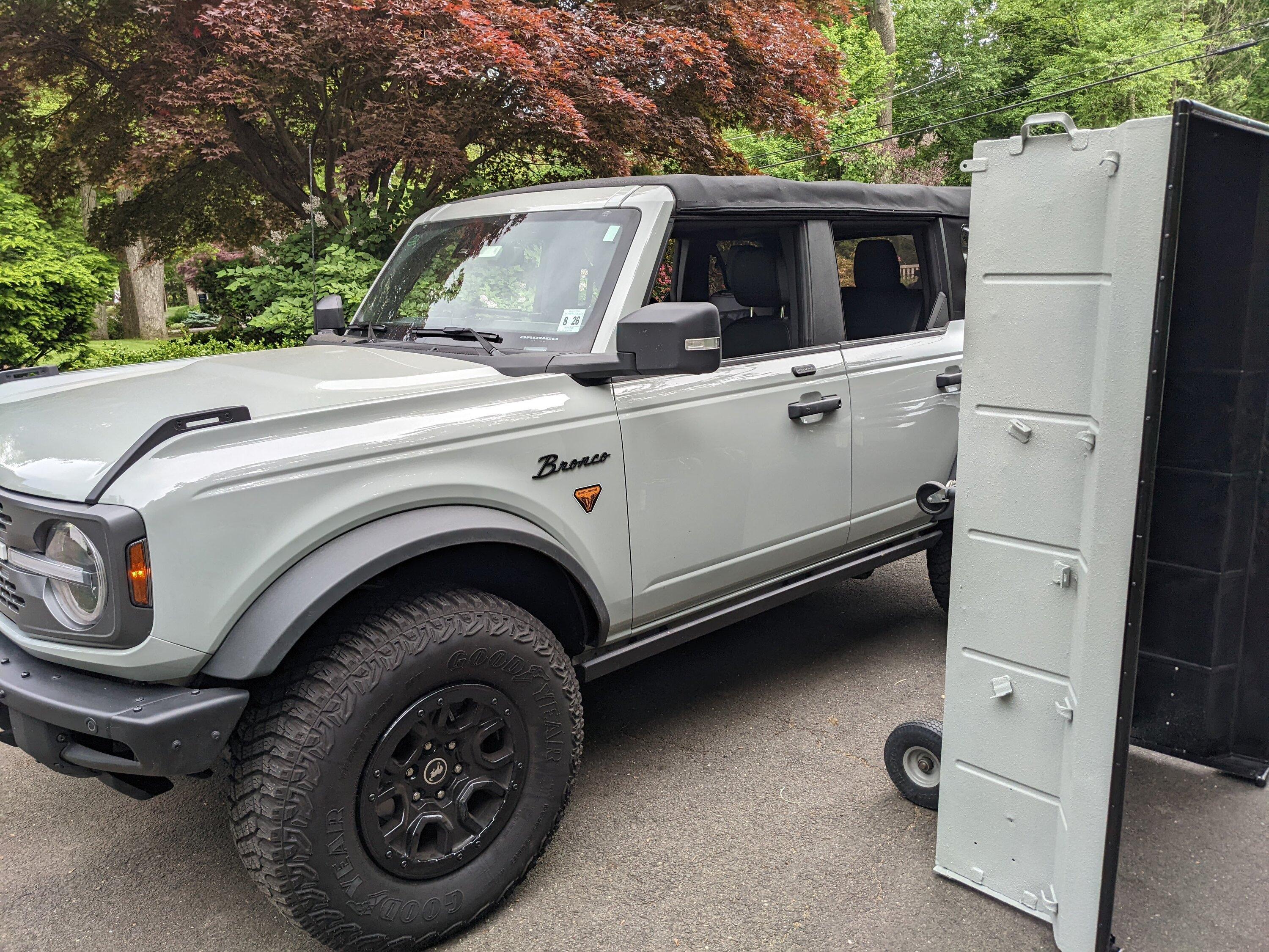 Ford Bronco My Bronco and matching Cactus Gray M416 overlanding trailer custom build PXL_20220526_194616297