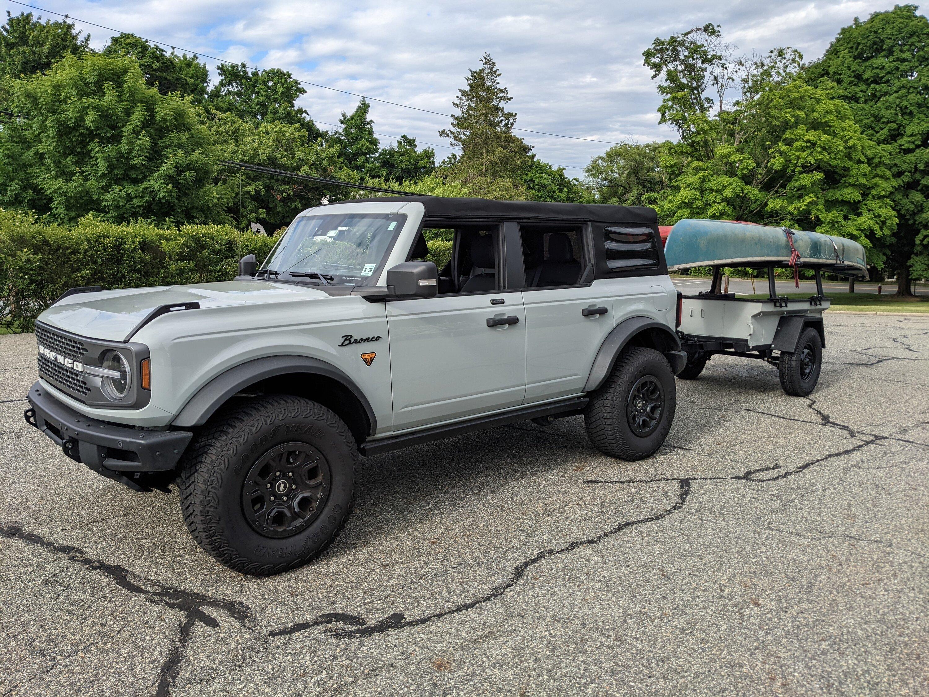 Ford Bronco My Bronco and matching Cactus Gray M416 overlanding trailer custom build PXL_20220611_211555335