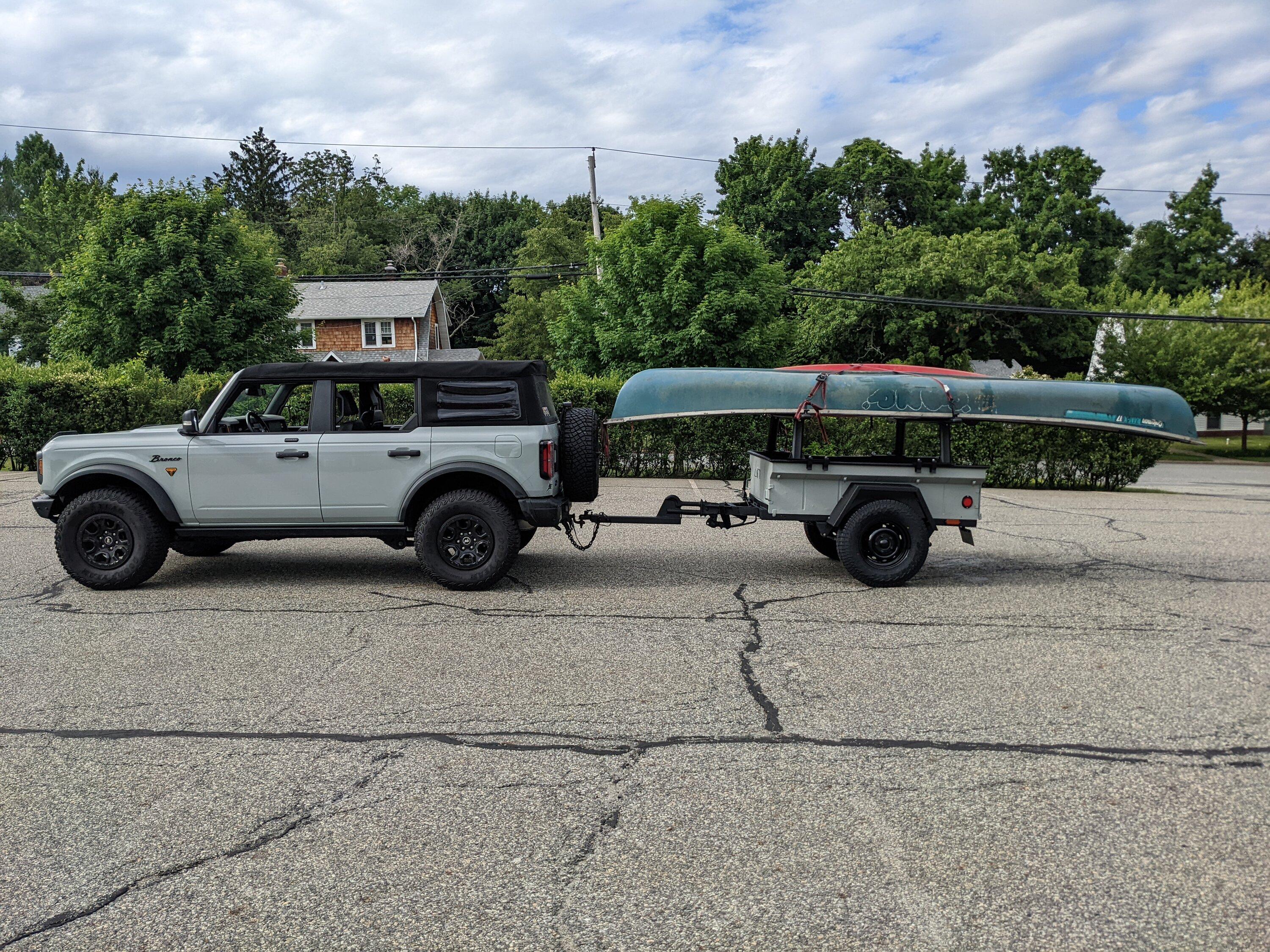 Ford Bronco My Bronco and matching Cactus Gray M416 overlanding trailer custom build PXL_20220611_211501555