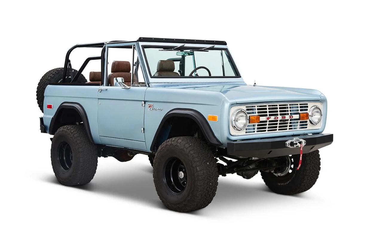 Ford Bronco Early peek @ ROBINS EGG BLUE 2023 Bronco Color, Heritage Edition w/ Squared Flares and Painted MOD Hard Top! passenger_front_34-3-1225x815