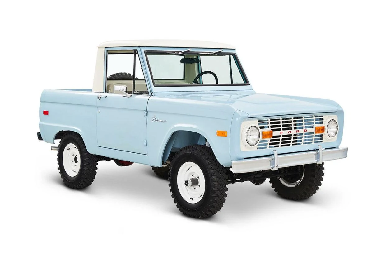 Ford Bronco Early peek @ ROBINS EGG BLUE 2023 Bronco Color, Heritage Edition w/ Squared Flares and Painted MOD Hard Top! passenger_front_34-2-1225x815 (1)