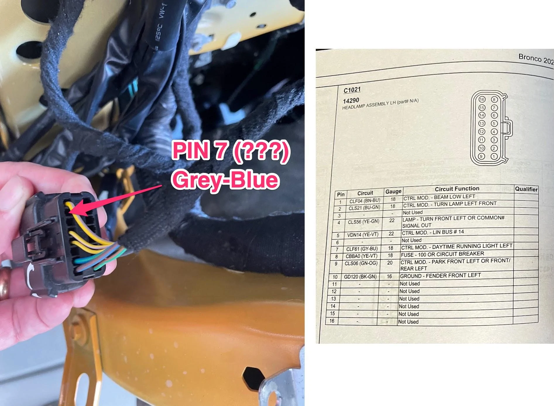 Ford Bronco How to tap DRL or parking lights for backlighting basic DIY pin_7