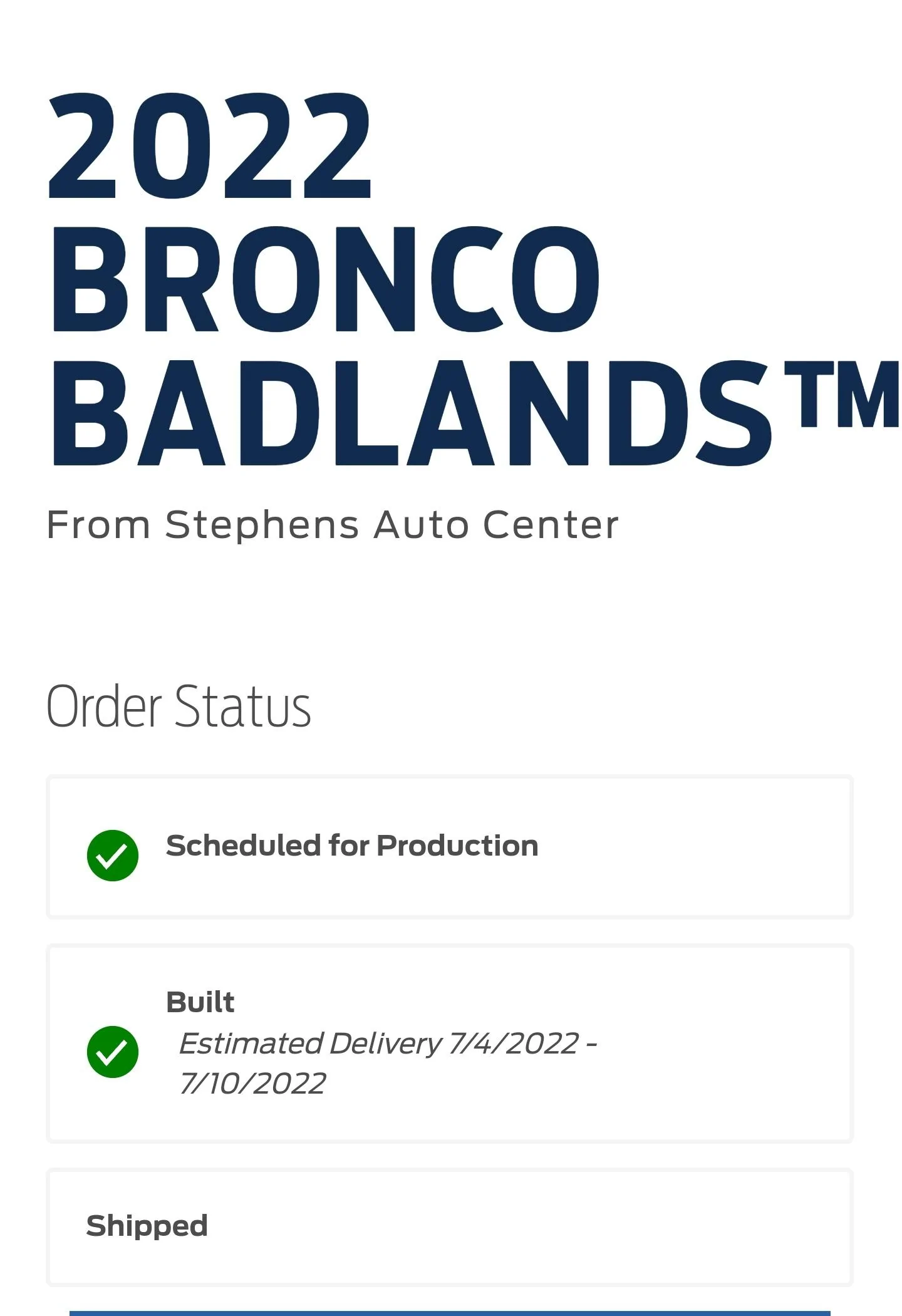 Ford Bronco 06/27/22  Build week group Screenshot_20220703-060209
