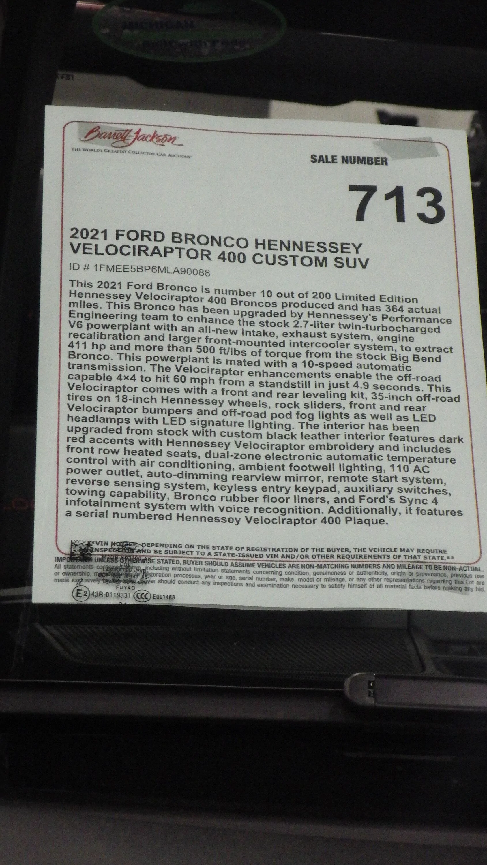 Ford Bronco Bronco fever breaks out at Las Vegas Barrett-Jackson Auto Auction - JULY 2022 Hennesy Raptor