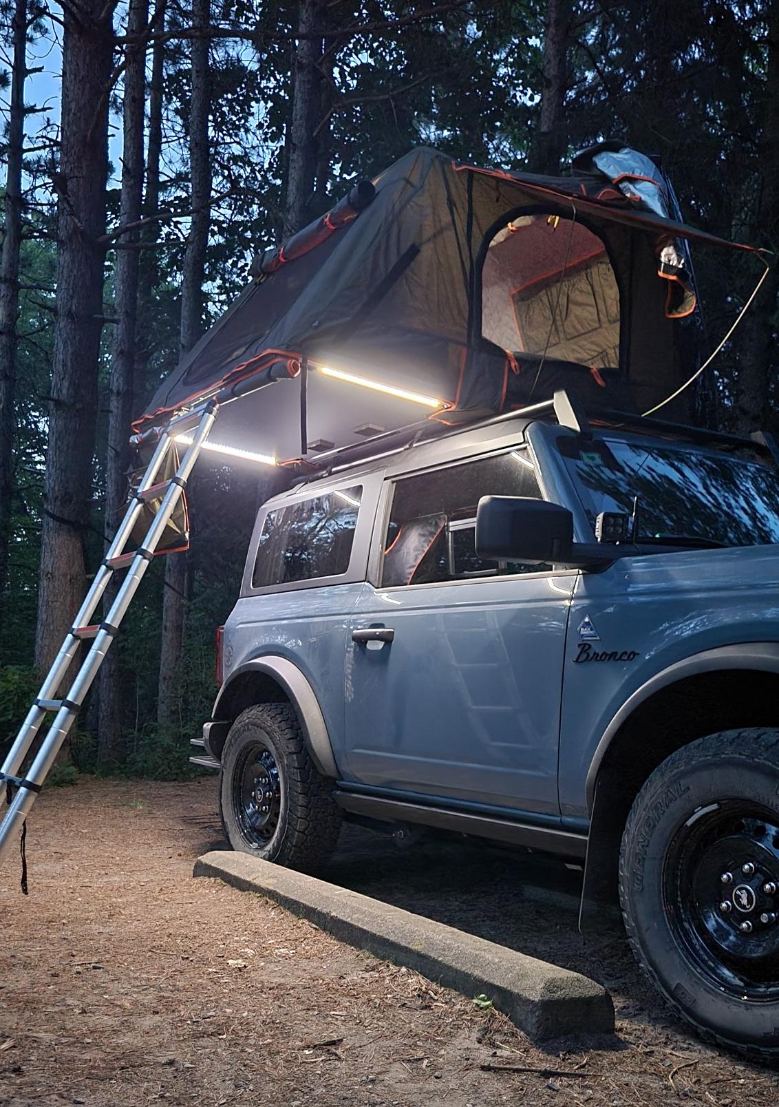 Ford Bronco Heavy Rooftop Tent on 2-Door w/ ZROADZ Rack Worked Great! 20220701_214722
