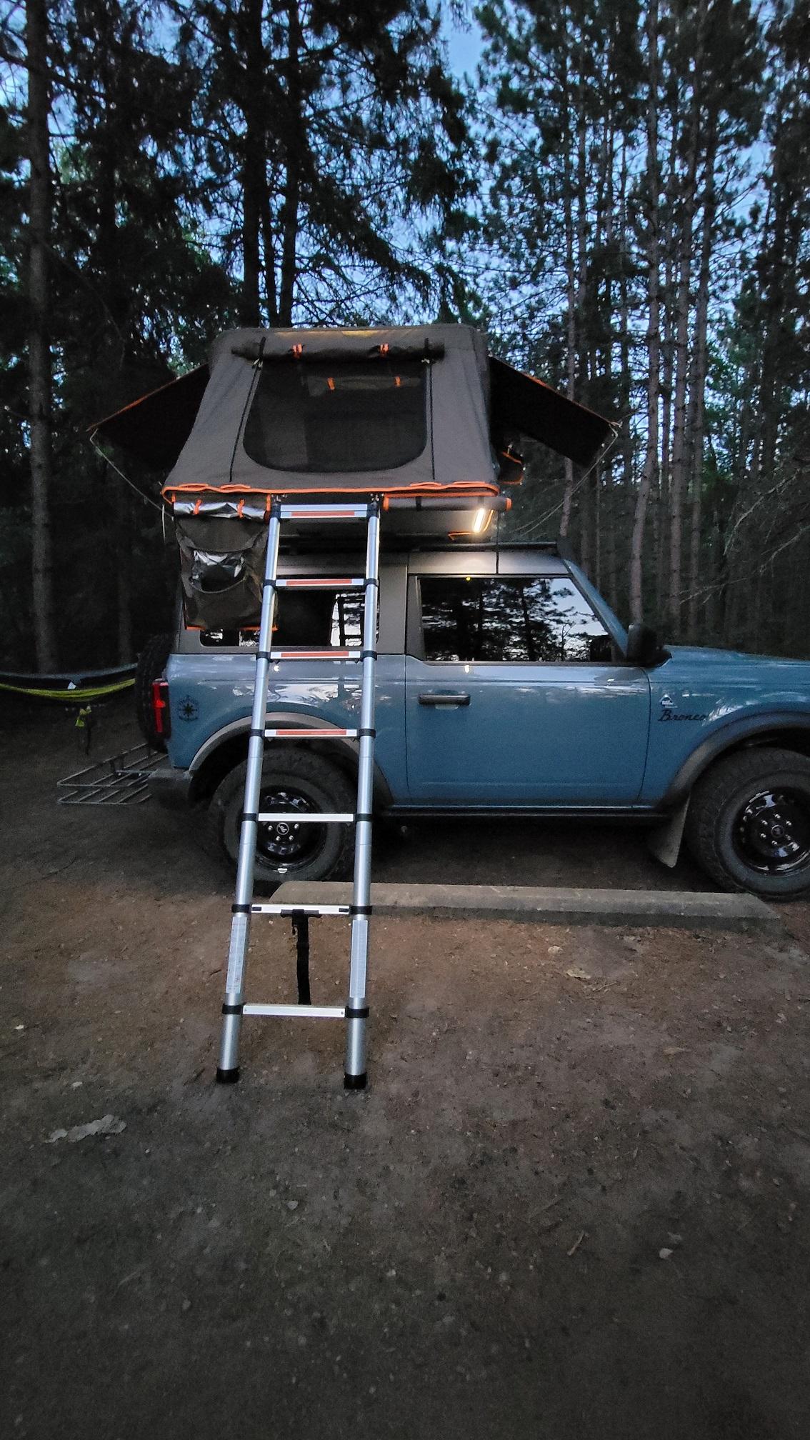 Ford Bronco Heavy Rooftop Tent on 2-Door w/ ZROADZ Rack Worked Great! 20220701_213217