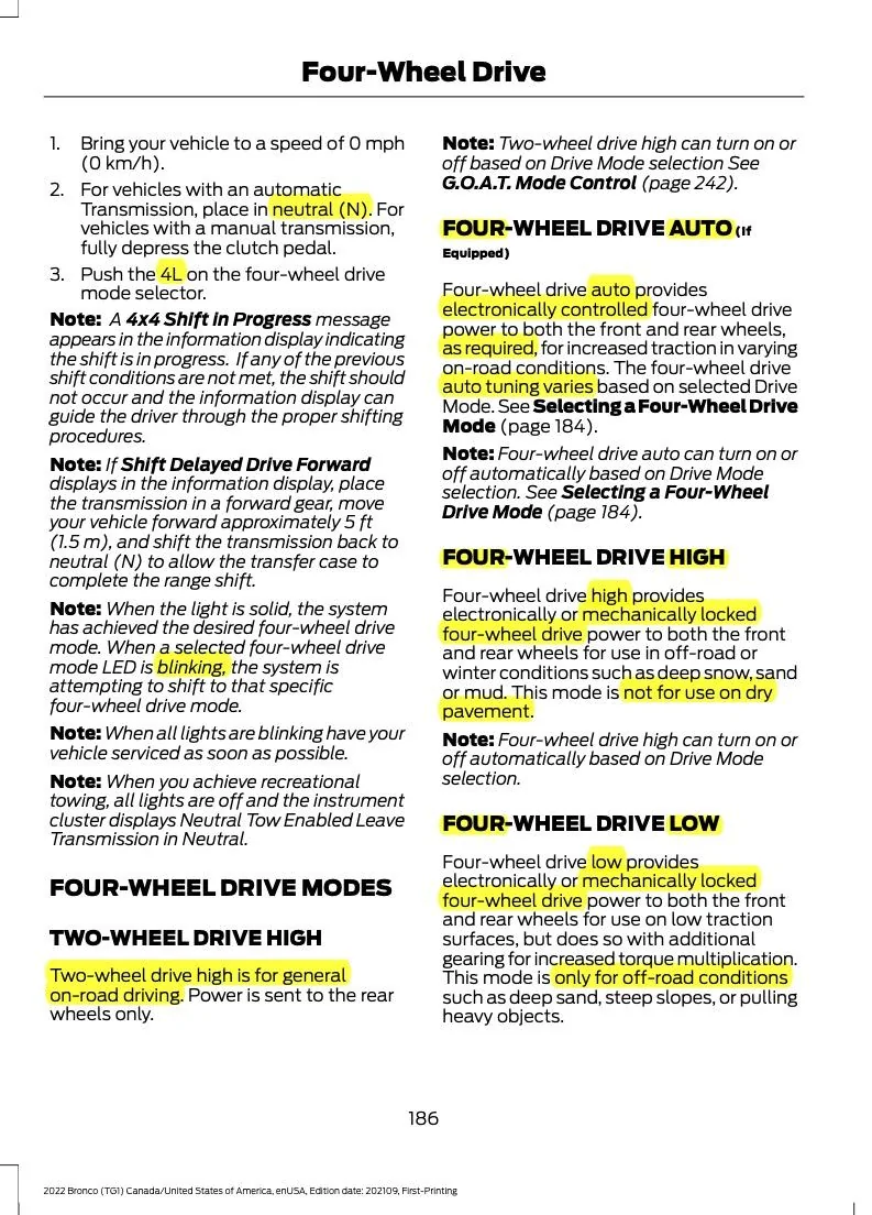 Ford Bronco PSA:  How Much Drivetrain Damage can happen from pushing the wrong Button ? '22 Owners Man 186