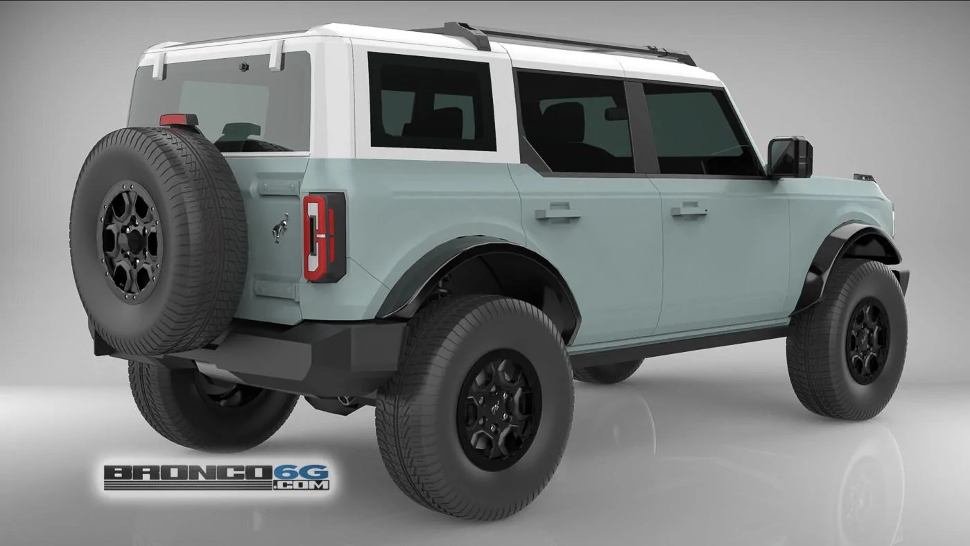 Cactus Gray White Top 4 Door 2021 Bronco 3D Model Rear.jpg