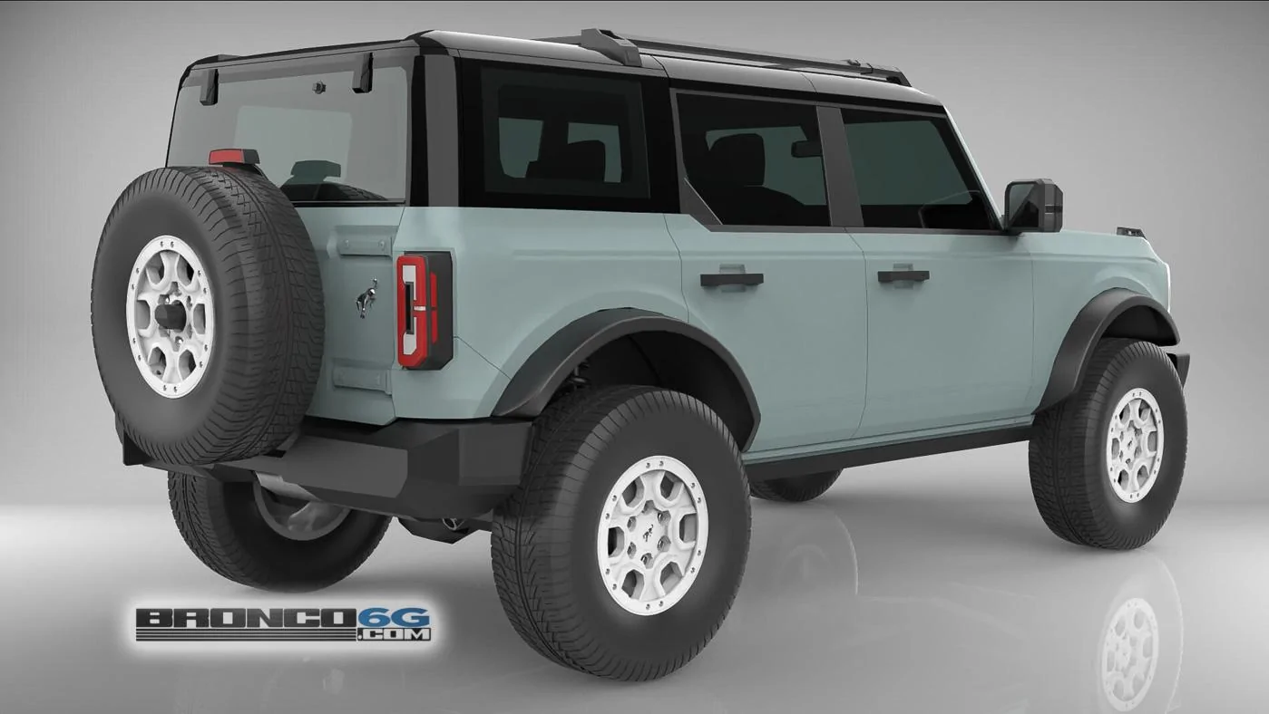 Cactus Gray White Grille Rims 4 Door 2021 Bronco 3D Model Rear.webp