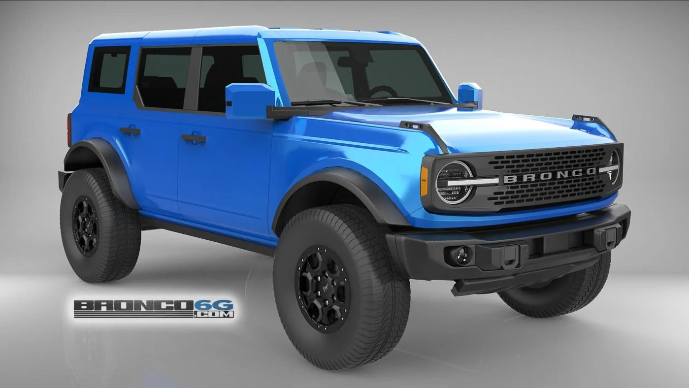 Ford Bronco 4 Door Bronco Colors 3D Model Visualized Velocity Blue Body Colored Top Fenders Mirrors 4 Door 2021 Bronco 3D Model Front