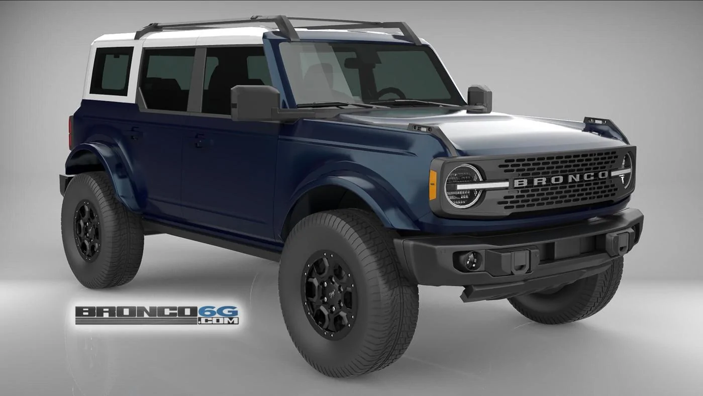 Ford Bronco 4 Door Bronco Colors 3D Model Visualized Antimatter Blue White Top Body Colored Fenders 4 Door 2021 Bronco 3D Model Front