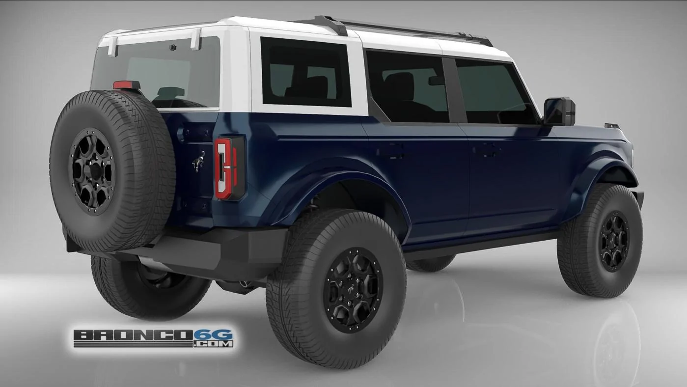 Ford Bronco 4 Door Bronco Colors 3D Model Visualized Antimatter Blue White Top Body Colored Fenders 4 Door 2021 Bronco 3D Model Rear