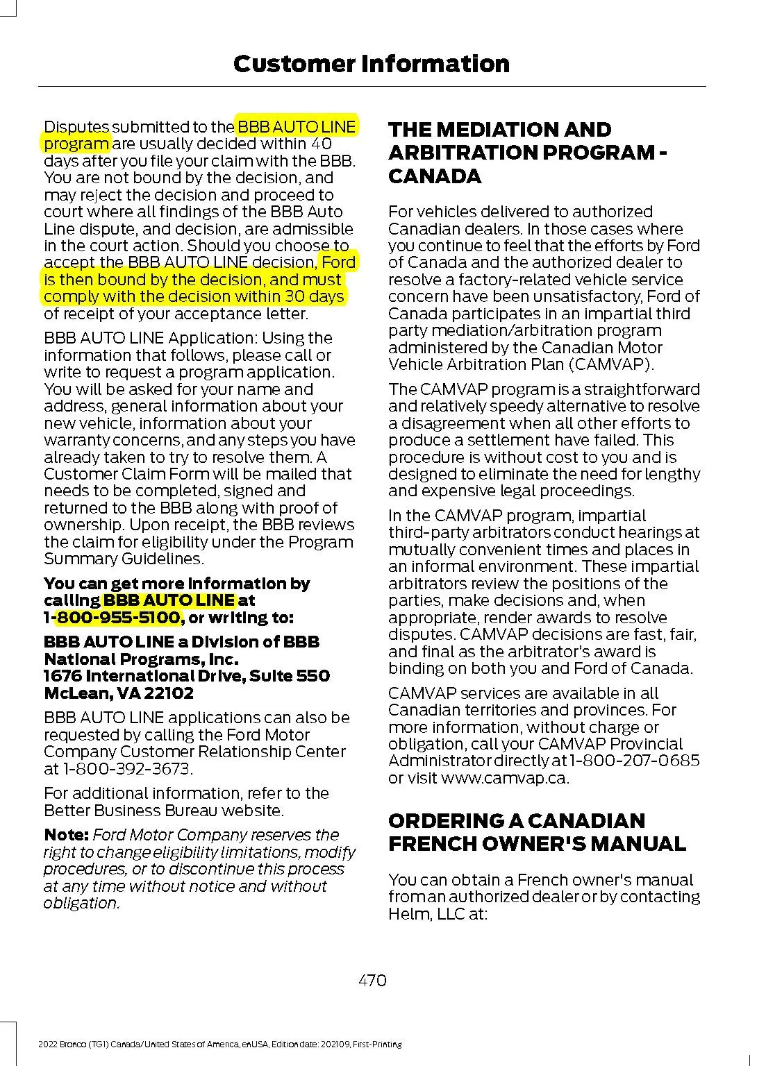 Ford Bronco 2.7 Blown Engine Owner's Experiences Owners Manual p470