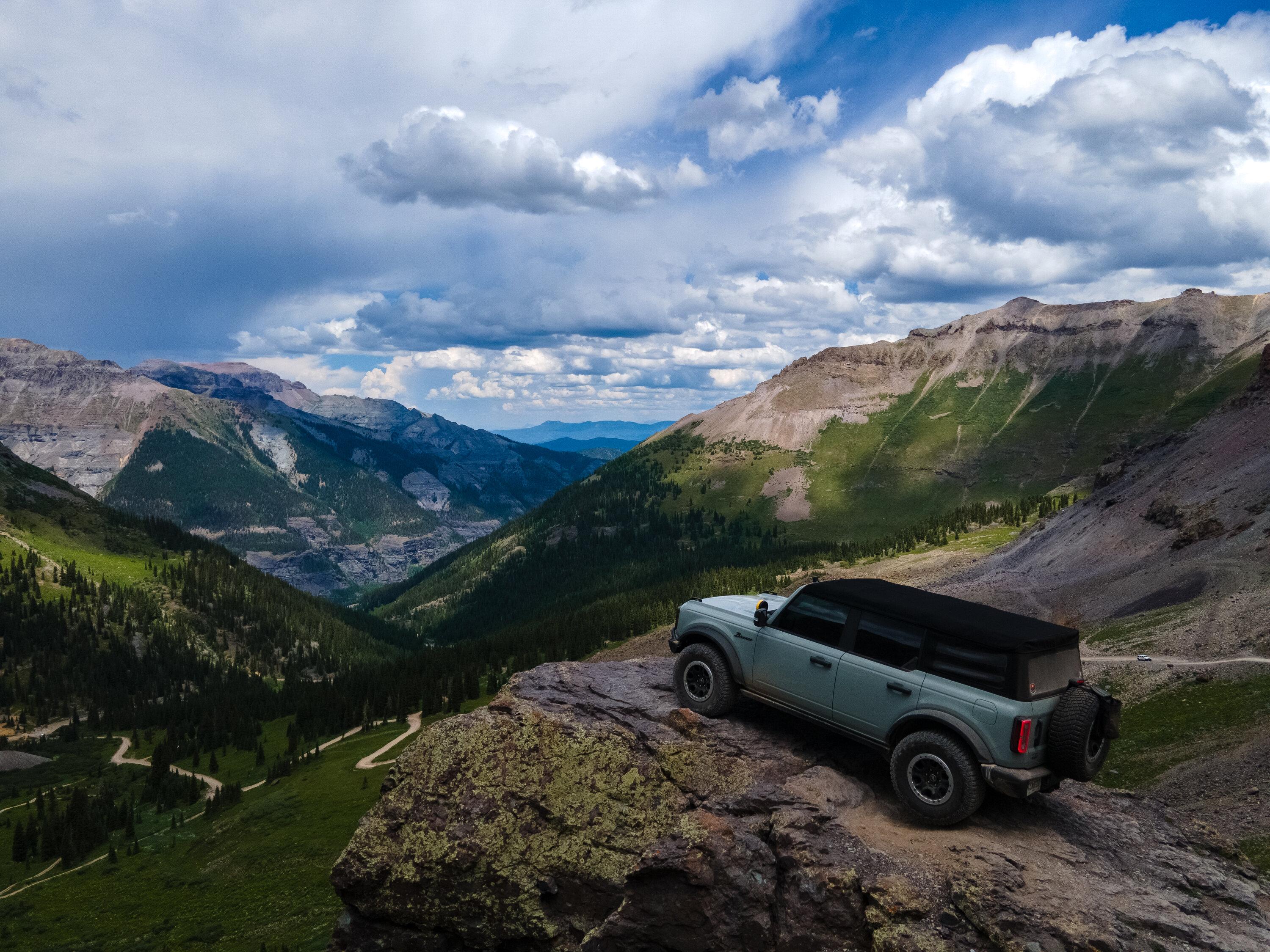 Ford Bronco Badlands 4door takes on Black Bear Pass, Imogene Pass, and Poughkeepsie Gulch in Colorado. DJI_0604