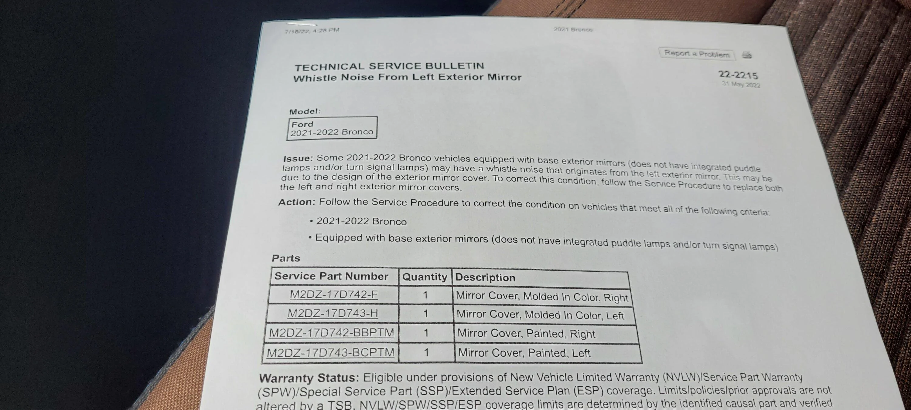 Ford Bronco Whistling noise above 40mph - partial solution 20220718_165348