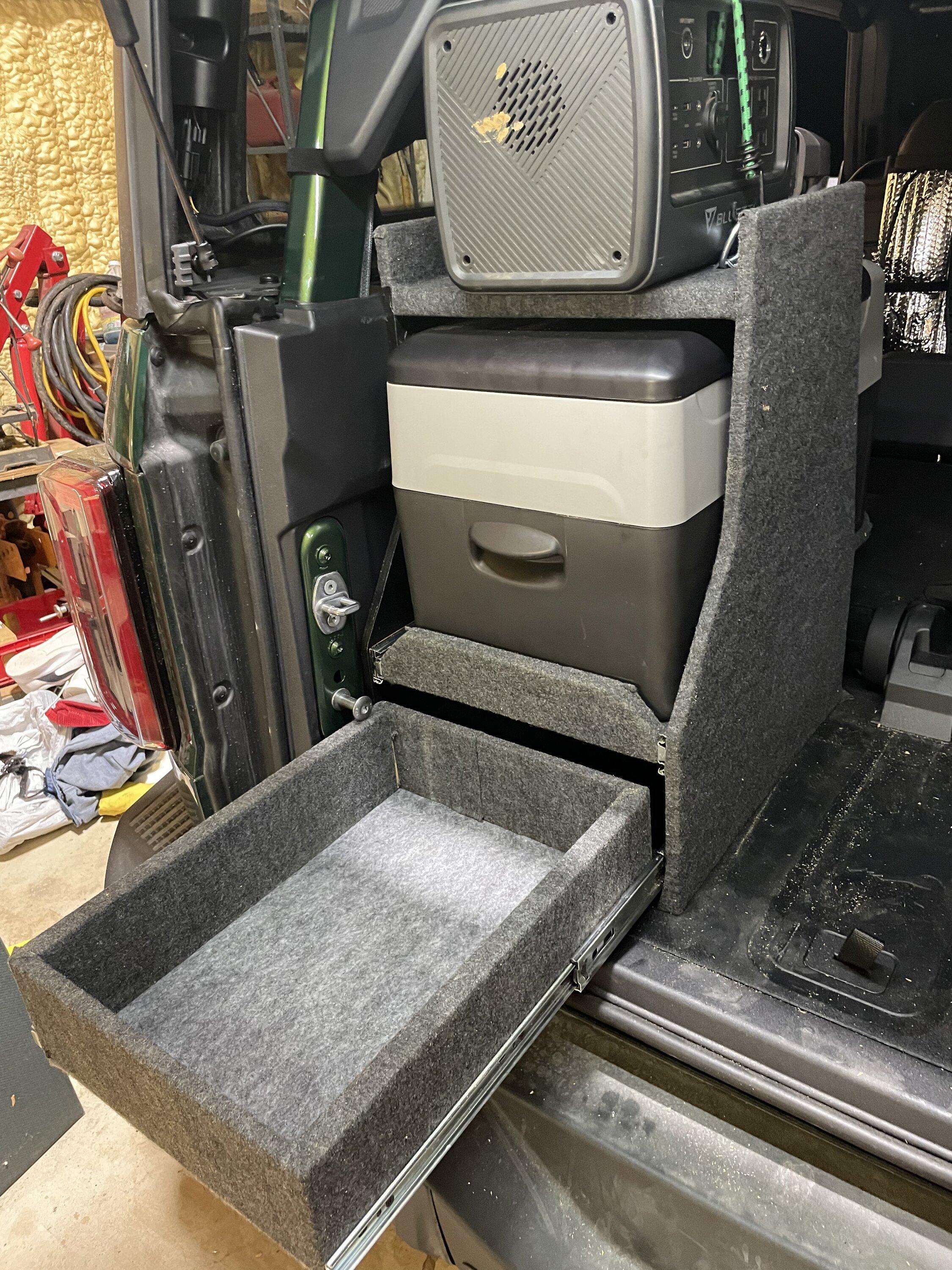 Ford Bronco 2 door fridge and storage unit. 9362739A-7EEF-4BD1-8177-39855EC58FF9