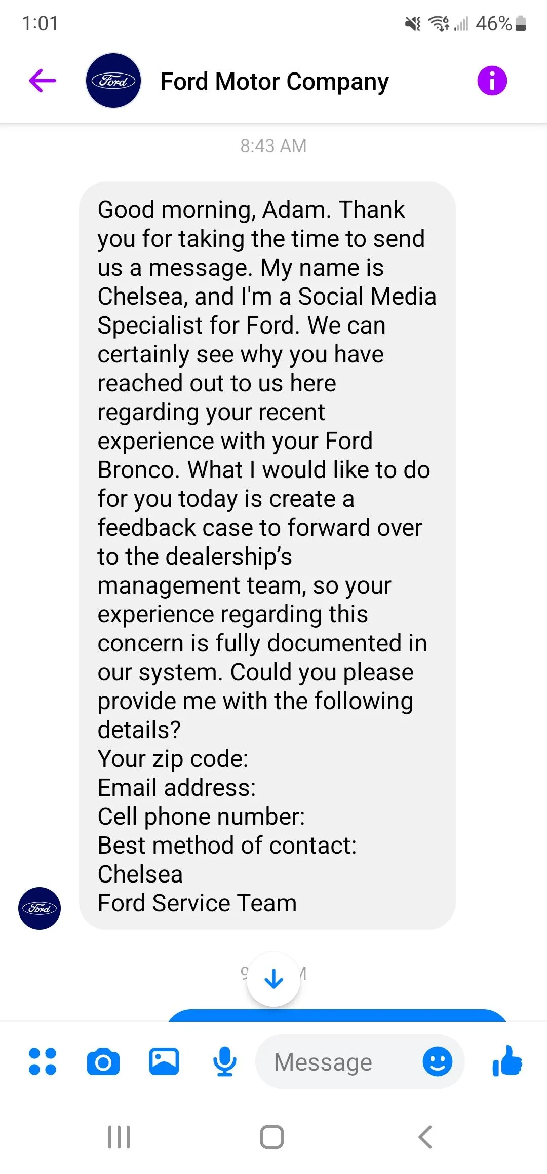 Ford Bronco Never received my Bronco Screenshot_20220722-130137_Messenger