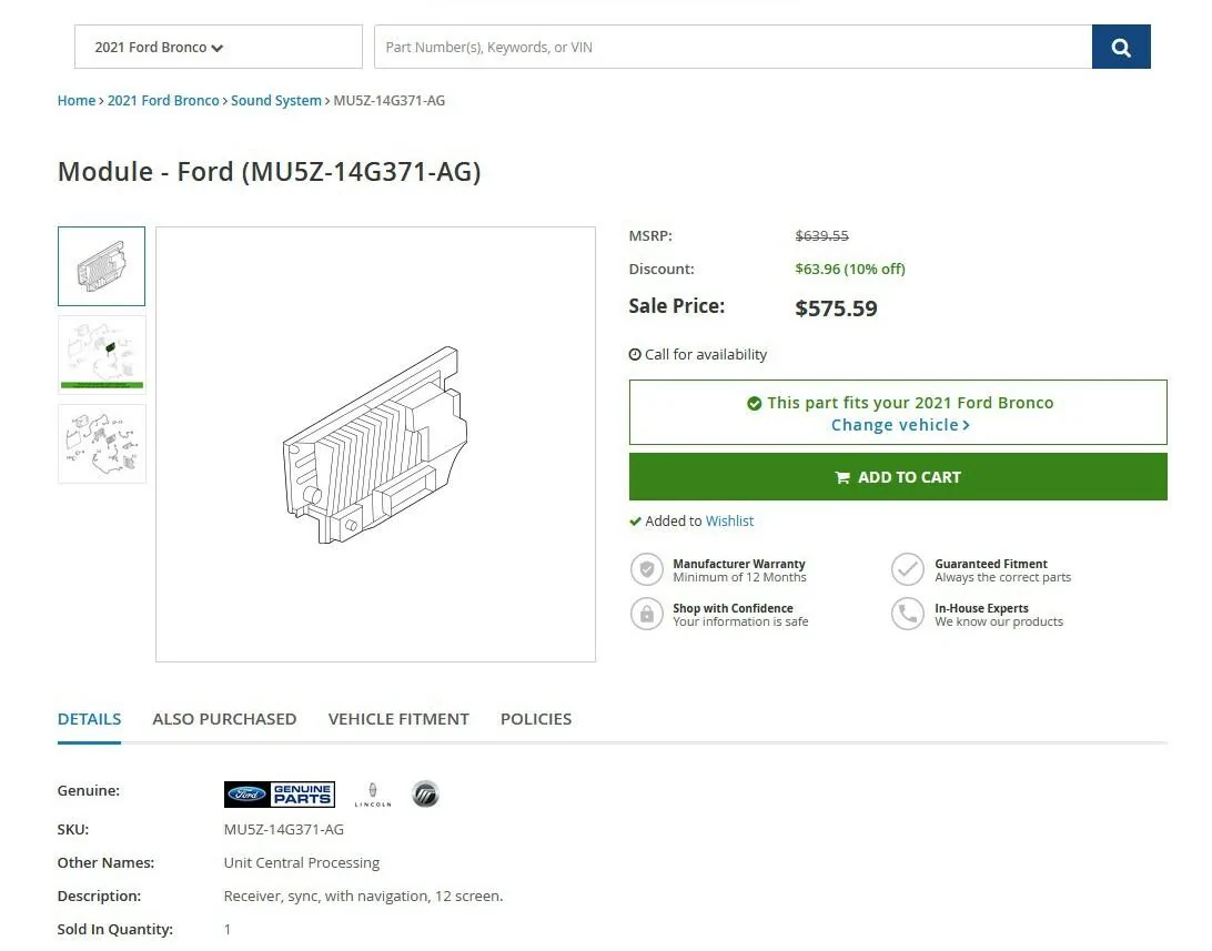 Ford Bronco Serious Tech Issue - 12 Inch Touchscreen blacked out / bricked (by software update?) SYNC 4 APIM Replacement Part