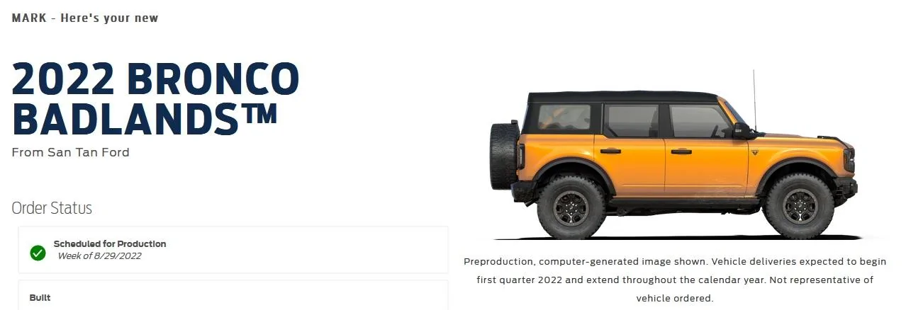Ford Bronco 8/29/2022 Build Week Group Scheduled