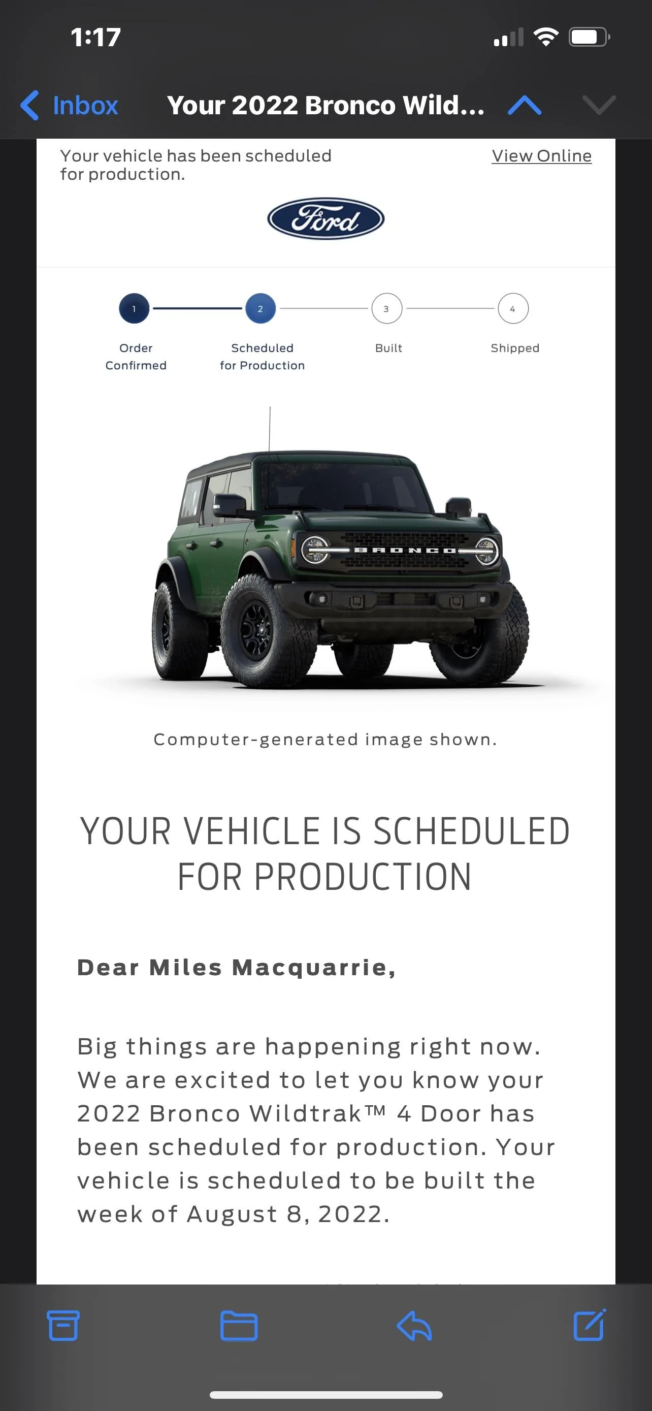 Ford Bronco 8/8/22 Build Week Group. Your 2022 Bronco Wildtrak™ Order