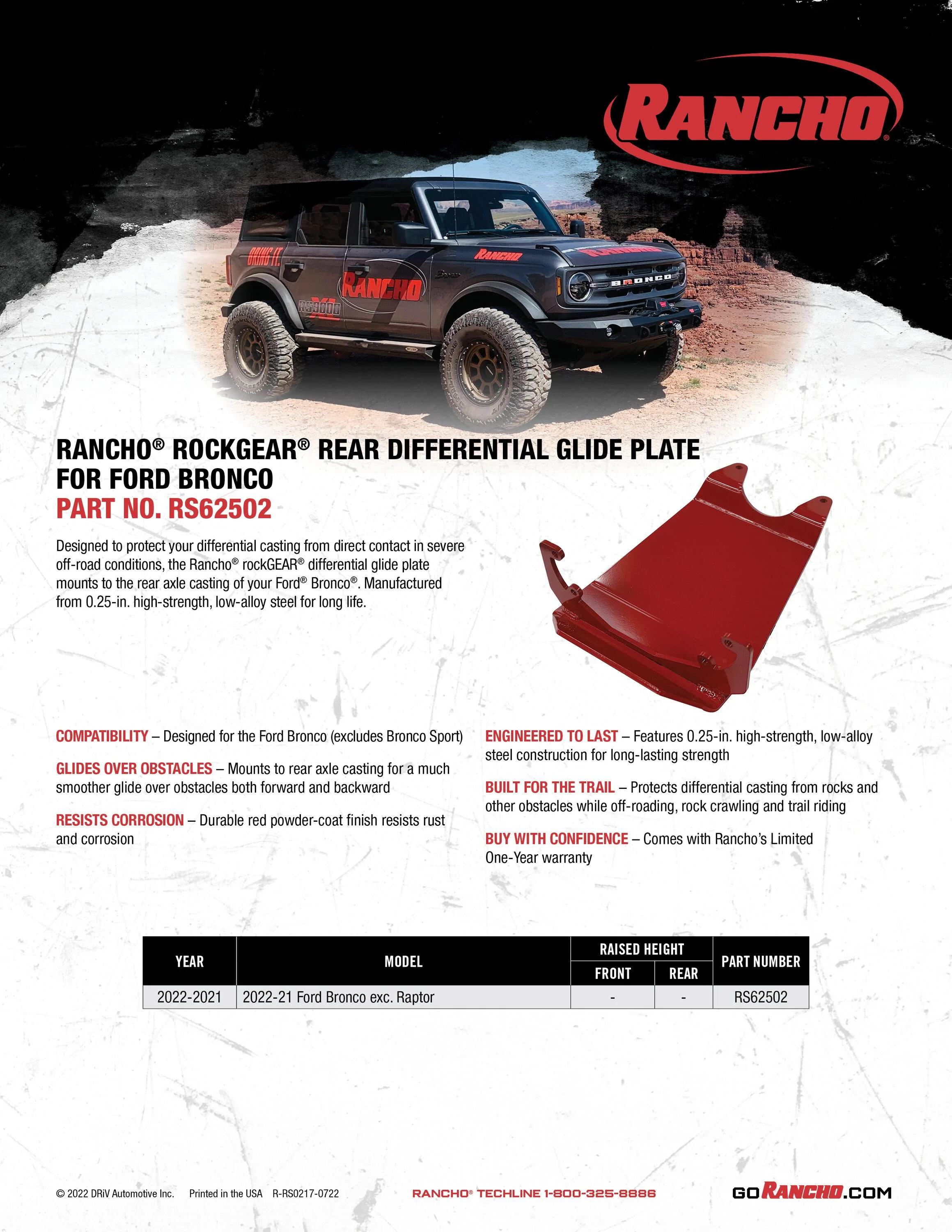 Ford Bronco Get your Rancho rockGEAR here!! 22-21 Bronco DifferentialGlidePlate_RS62502_Sell_072522
