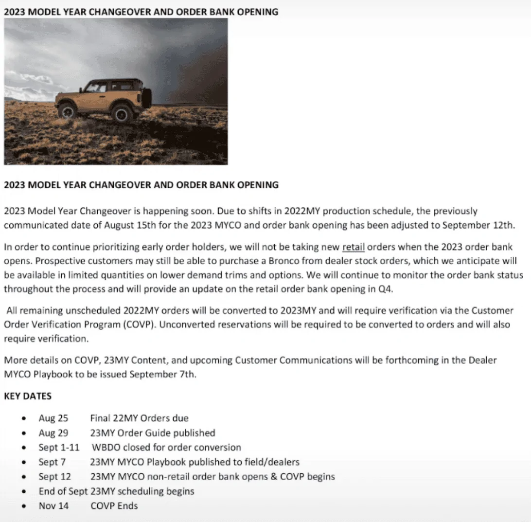 Ford Bronco MY23 Order Guide releasing when? 1659996707762