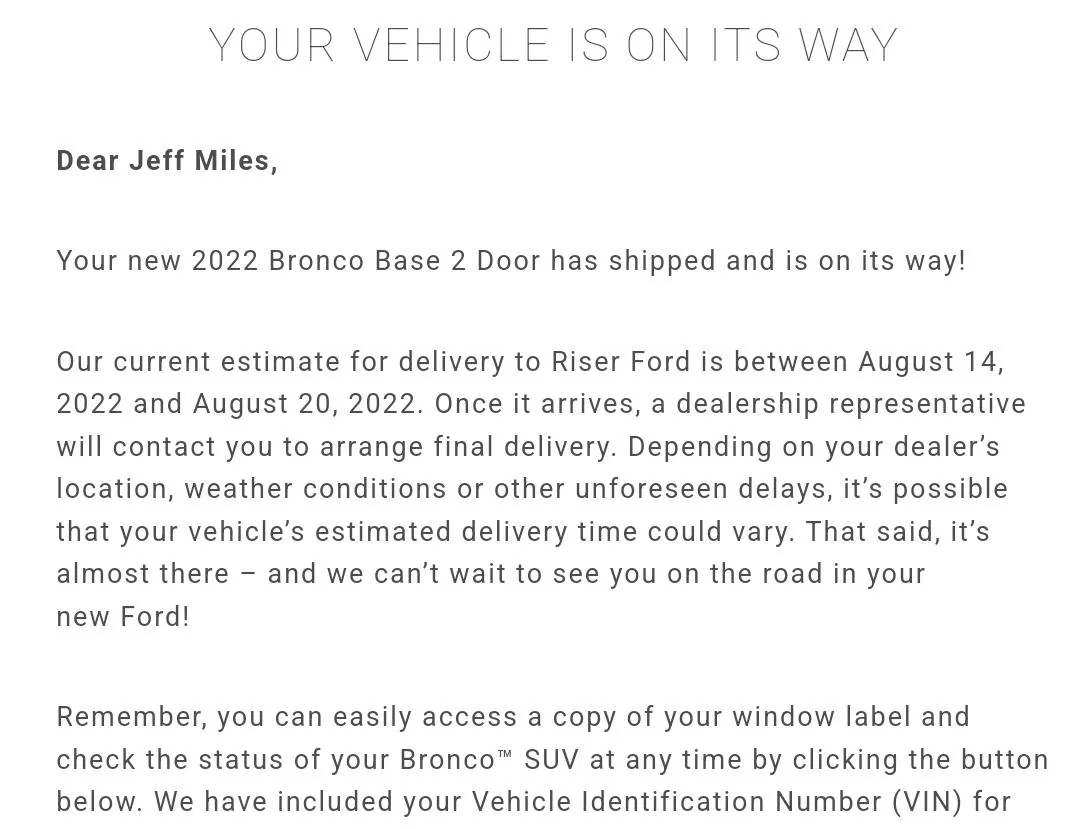Ford Bronco 5/9 Build Week group. (ManSquatch Week) Screenshot_20220809-200952_Email
