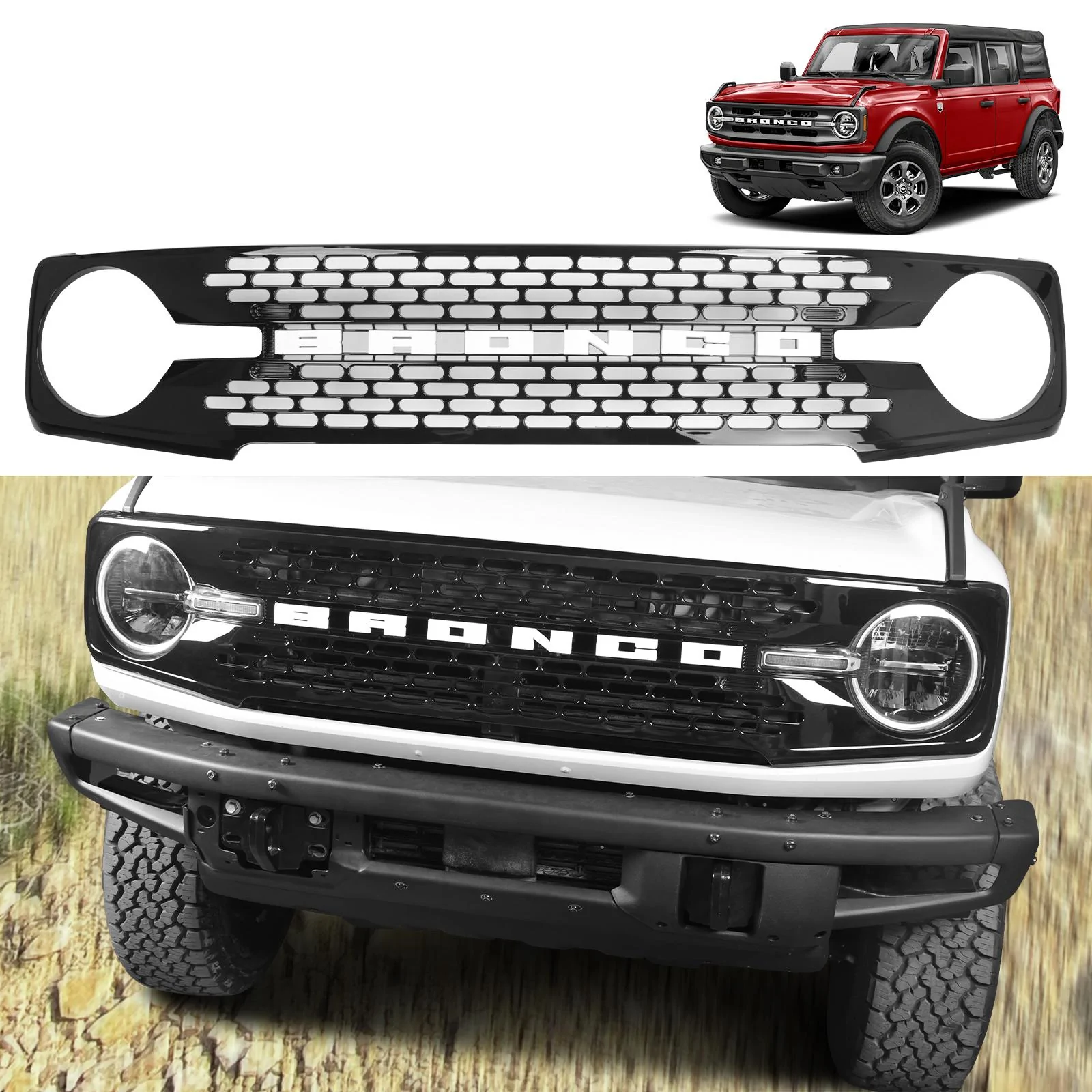 Ford Bronco Bright Black Front Grille Replacement 1