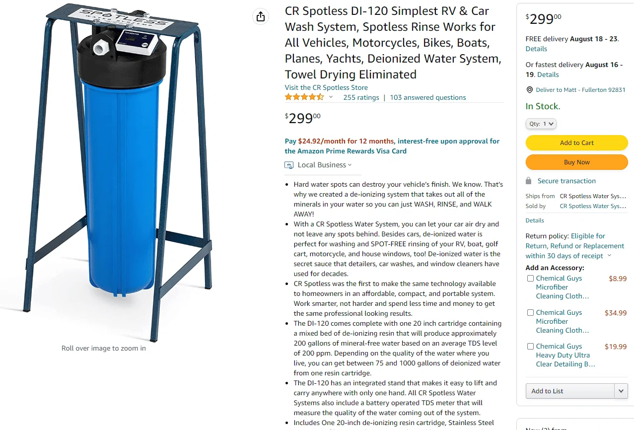 Ford Bronco De-ionizing water filter for washing your Bronco. Filter