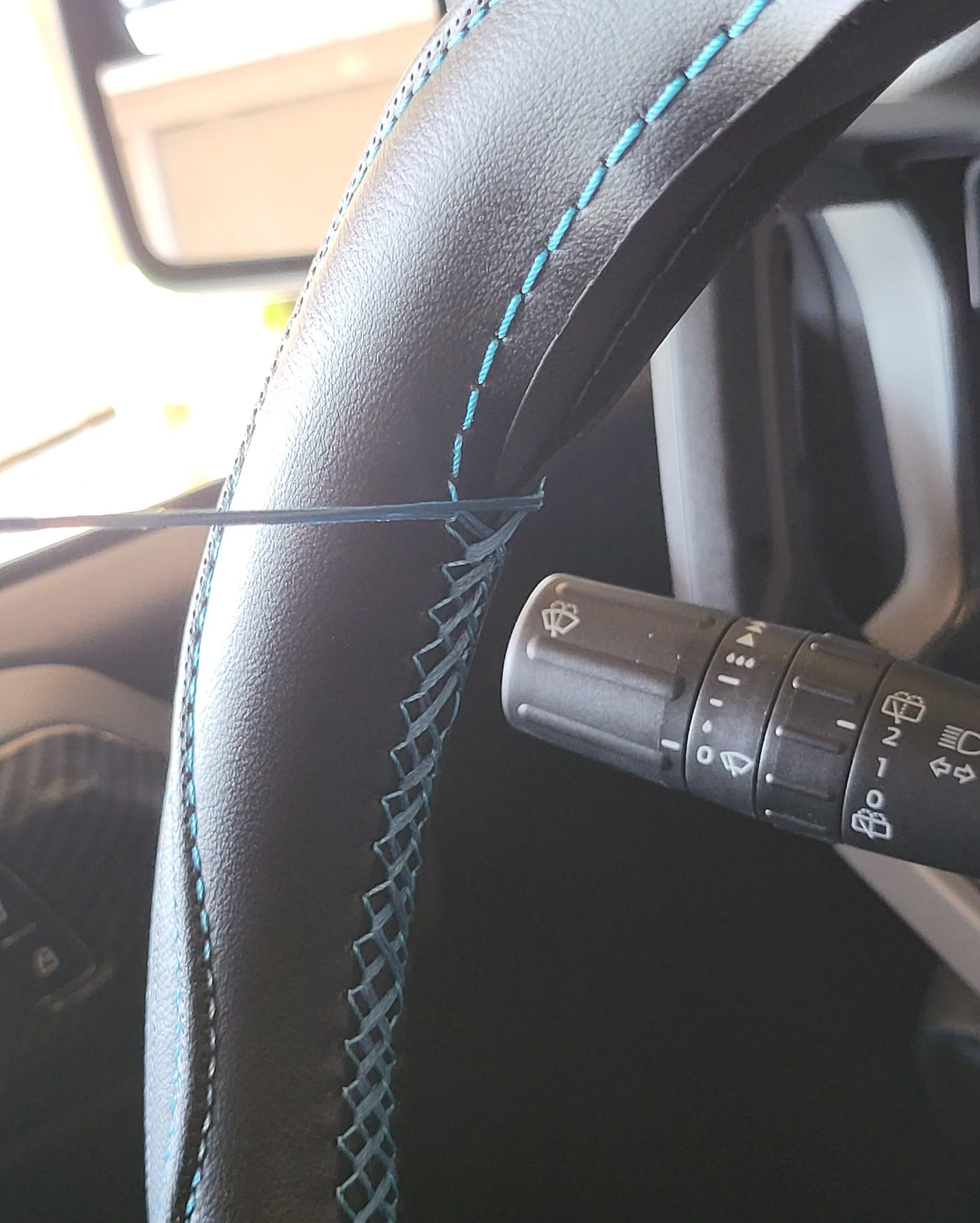 Ford Bronco Leather steering wheel wrap installed 20220815_095414