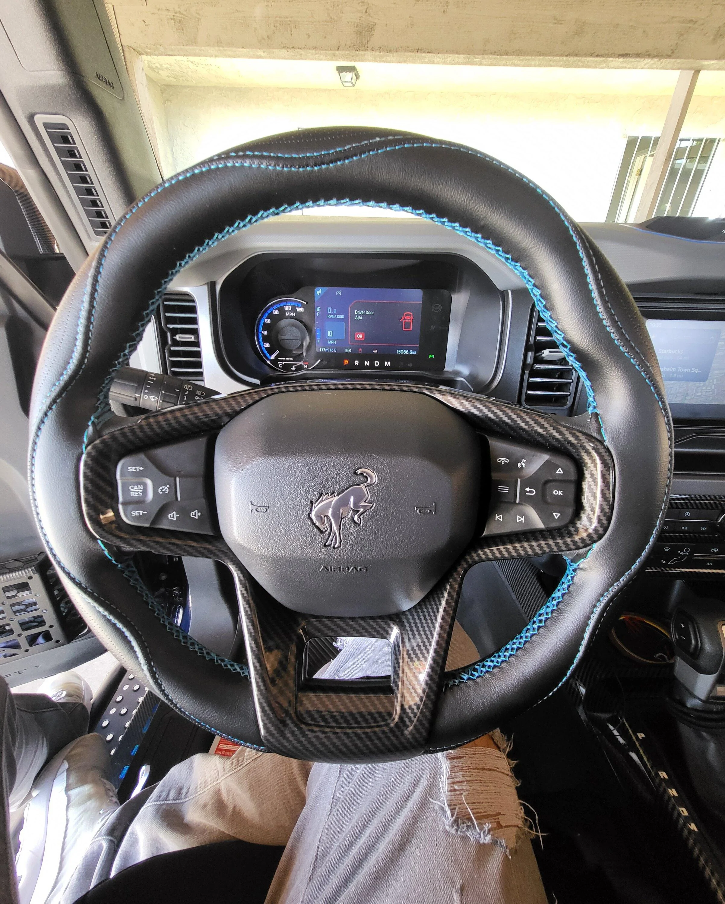 Ford Bronco Leather steering wheel wrap installed 20220815_103526