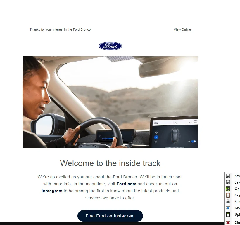 Ford Bronco 'Your journey starts here' email 1660604470514