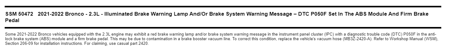 Ford Bronco 2.3 vacuum brake boost failure 1660657923261