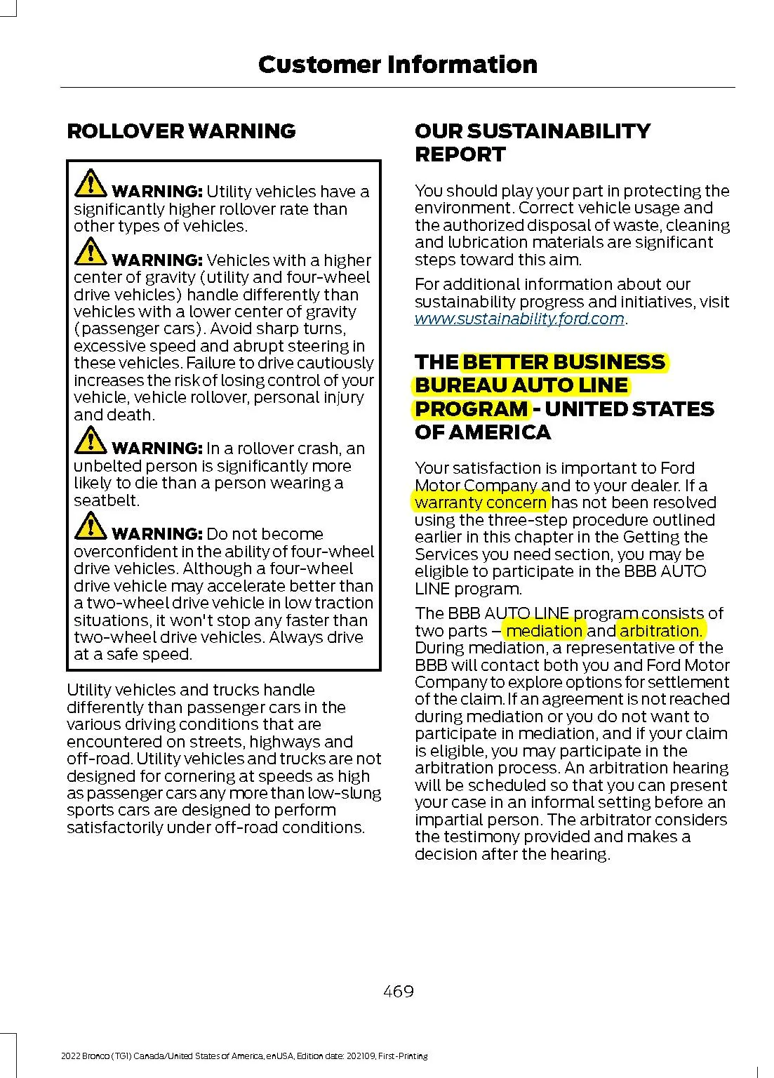Ford Bronco Complete Lemon to this point Owners Manual p469