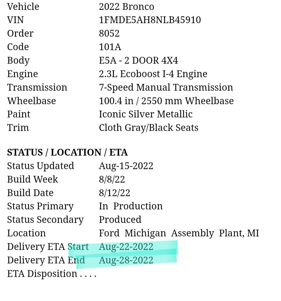 Ford Bronco 8/8/22 Build Week Group. Screenshot_20220821-160857_Chrom