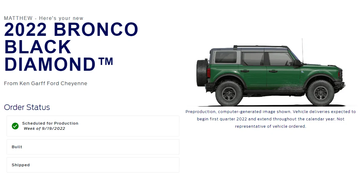 Ford Bronco 9/19/22 Build Week Bronco scheduled for production 9.19.2022