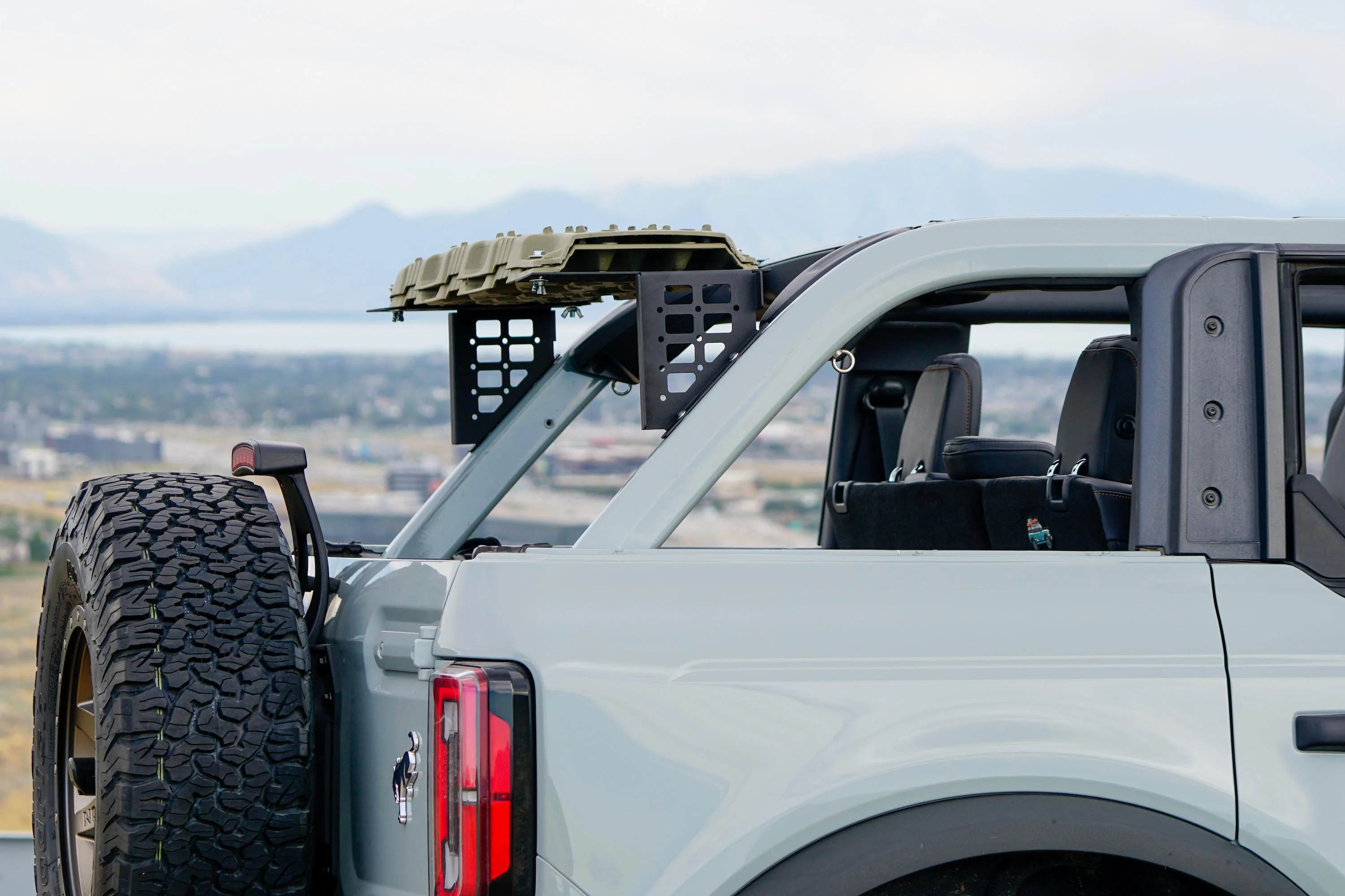 Ford Bronco I designed and fabricated traction board mounts -- for Bronco roll bar 1