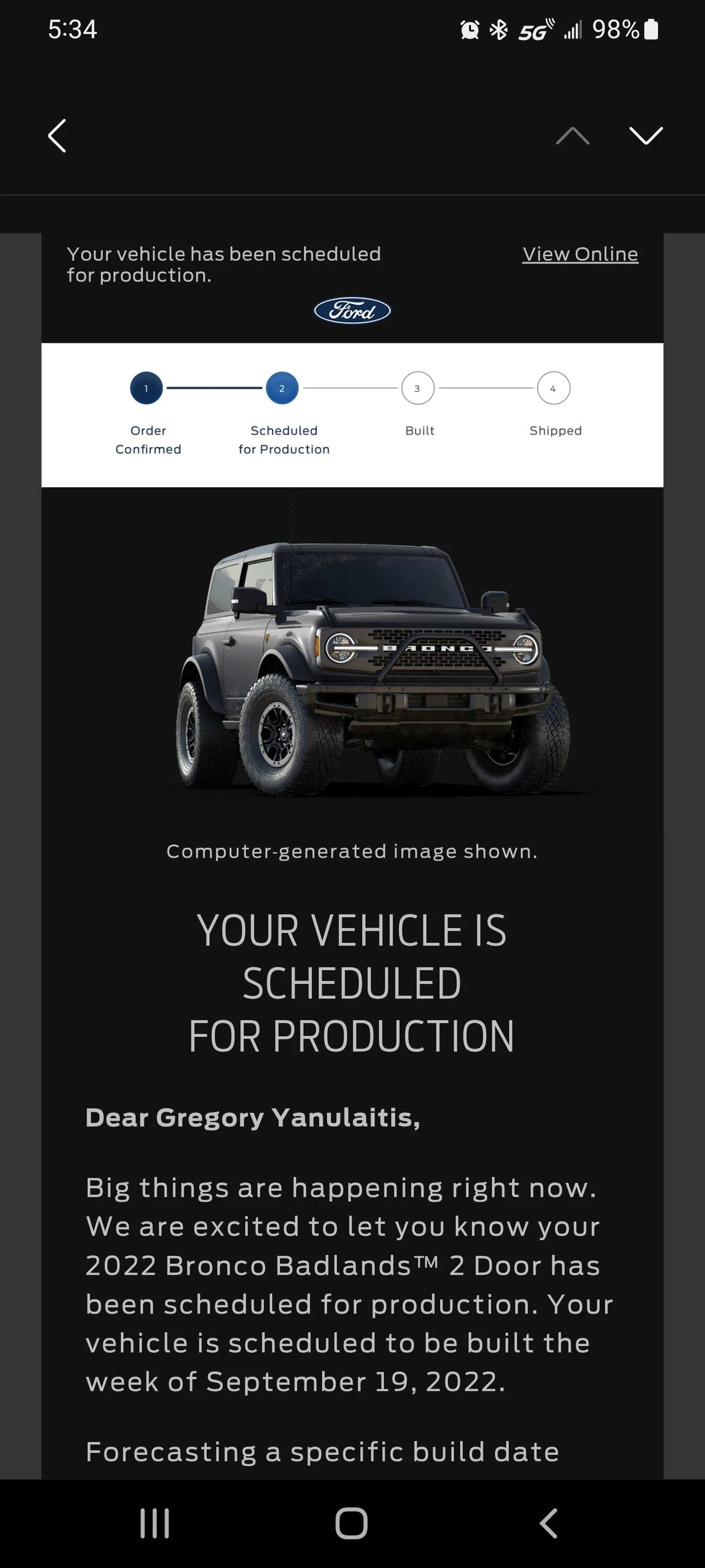 Ford Bronco 9/19/22 Build Week Screenshot_20220826-053439_Email