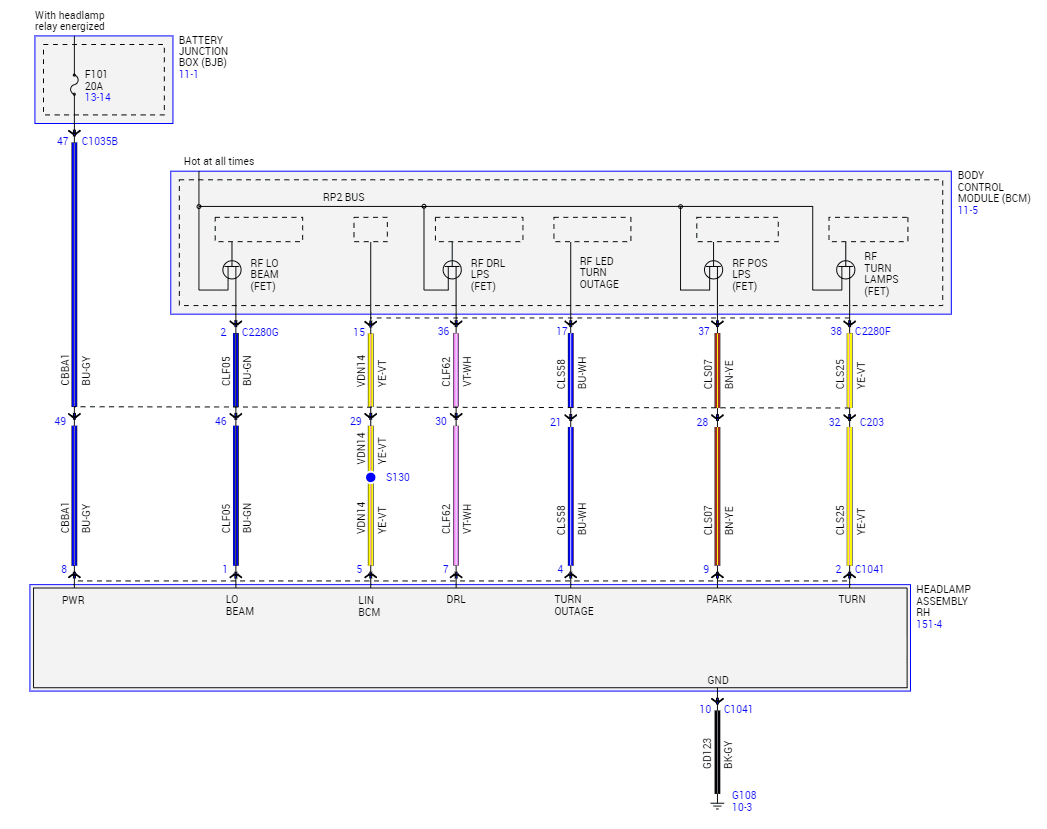Ford Bronco Looking for headlight wiring schematic. HLdiagRH