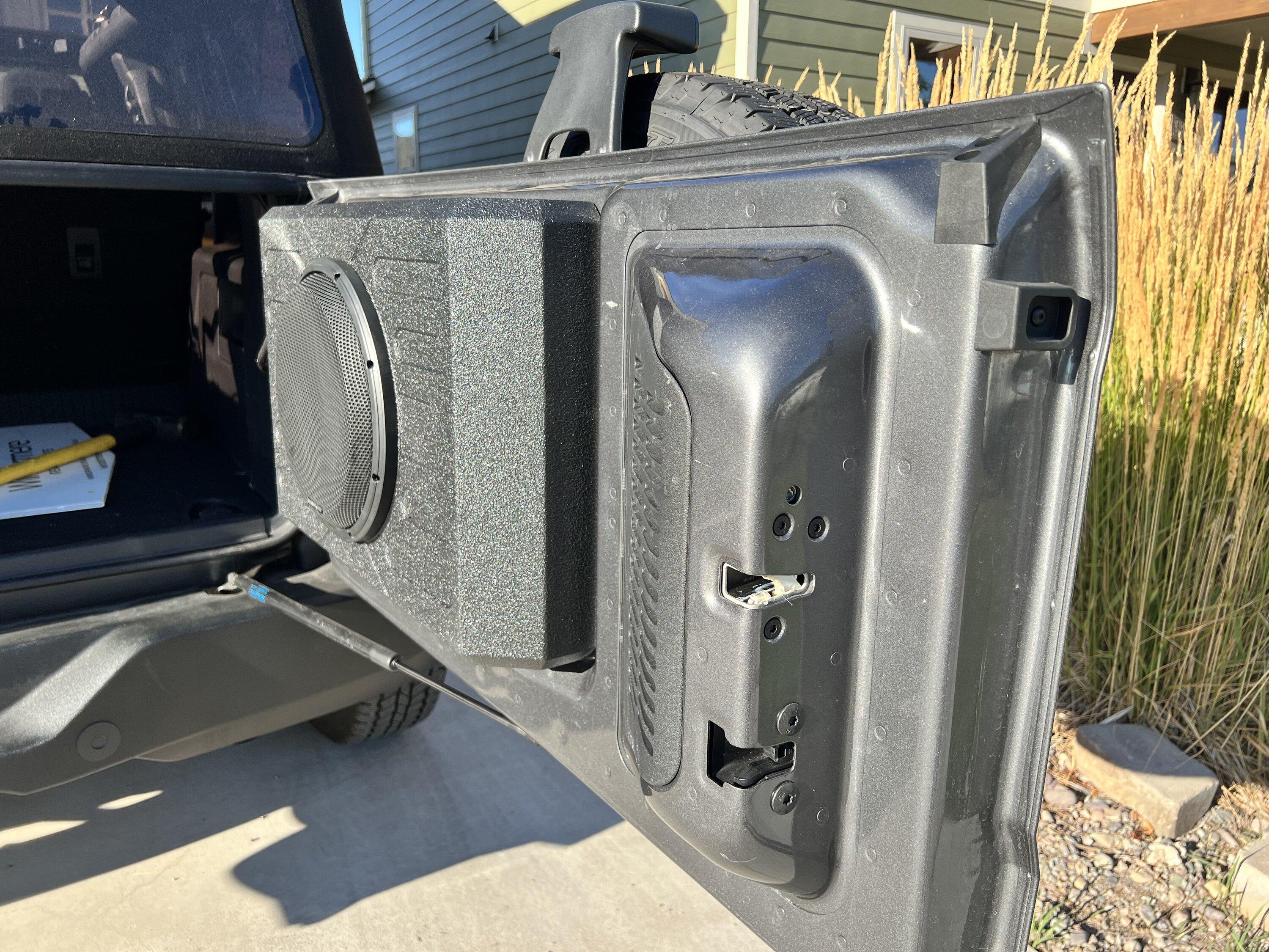 Ford Bronco Stinger 12” sub box mounted on back tail gate 15576F90-618D-48F9-9970-F5202B8BF1D5