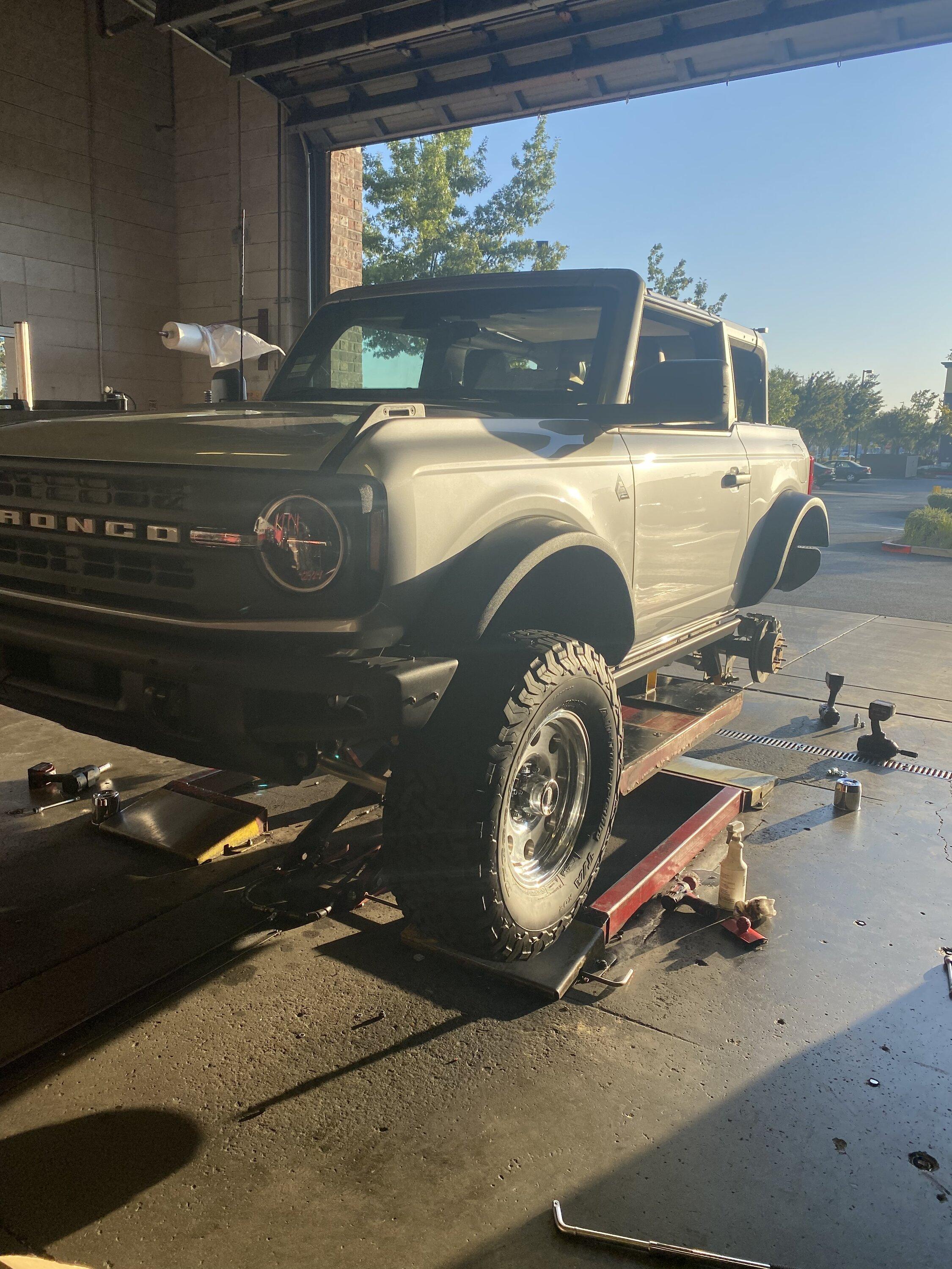 Ford Bronco Flicka, the 2 Door Iconic Silver Bronco on polished revolver mags wheels 679E7487-F537-4CE8-90AE-41AAA10FE6B4