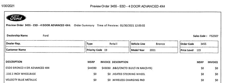 Ford Bronco Is this normal or is something going on with my order? 1661951952467