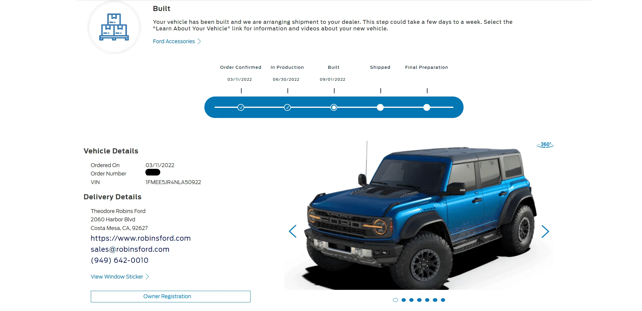 ⏳ Bronco Raptor now being scheduled for production & VIN assigned ...