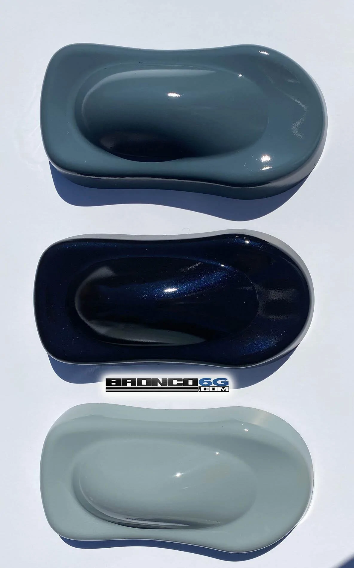 Ford Bronco Painted Physical Color Samples Experiment: Antimatter Blue vs. Area 51 vs. Area 51 vs Cactus Gray (Now Clear Coated) les-antimatter-blue-area-51-cactus-gray-in-sun-jpg
