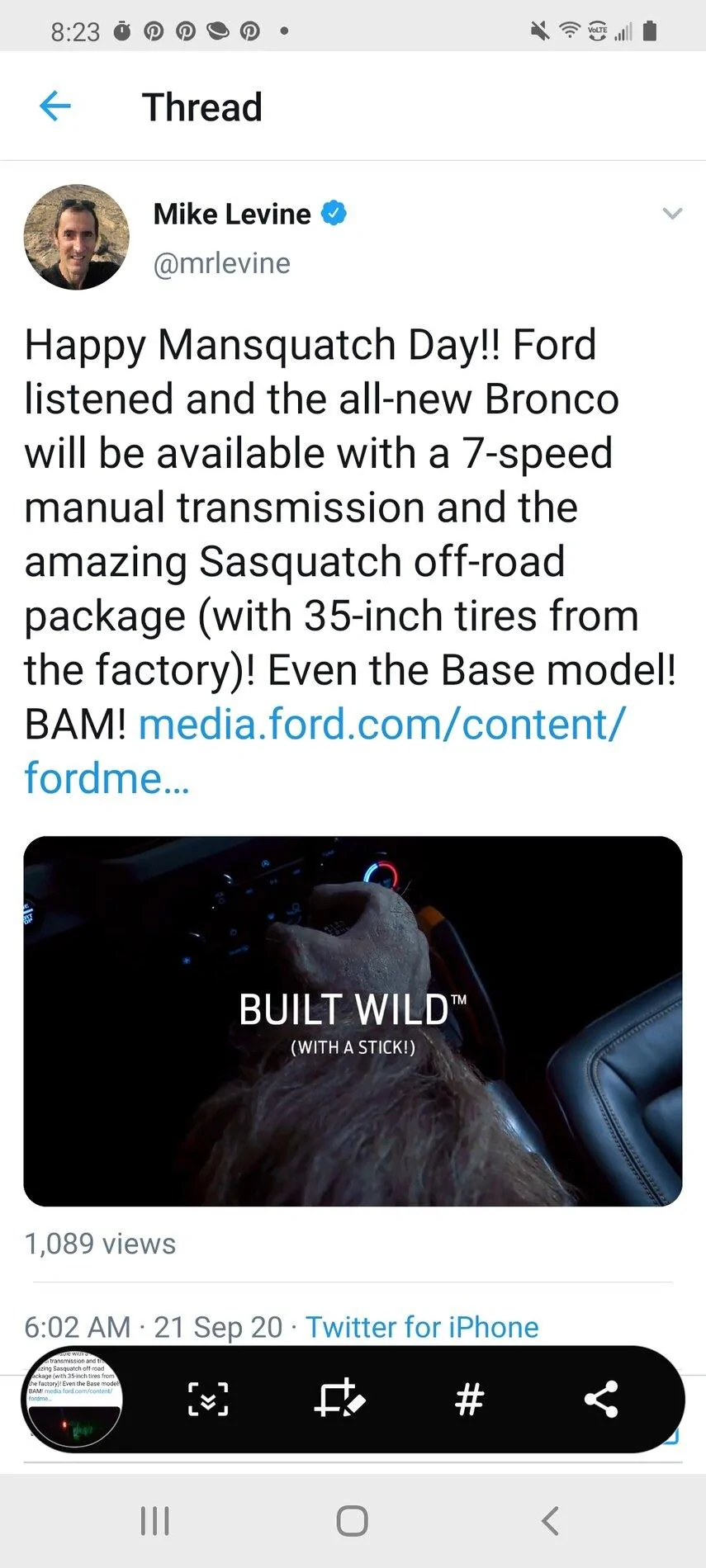 Ford Bronco Manual Sasquatch or Auto Sasquatch? Screenshot_20200921-082335_Twitter