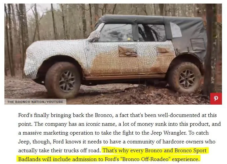 Ford Bronco Jeep “following”in Bronco Tire Tracks with "Jeep Academy" Badlands