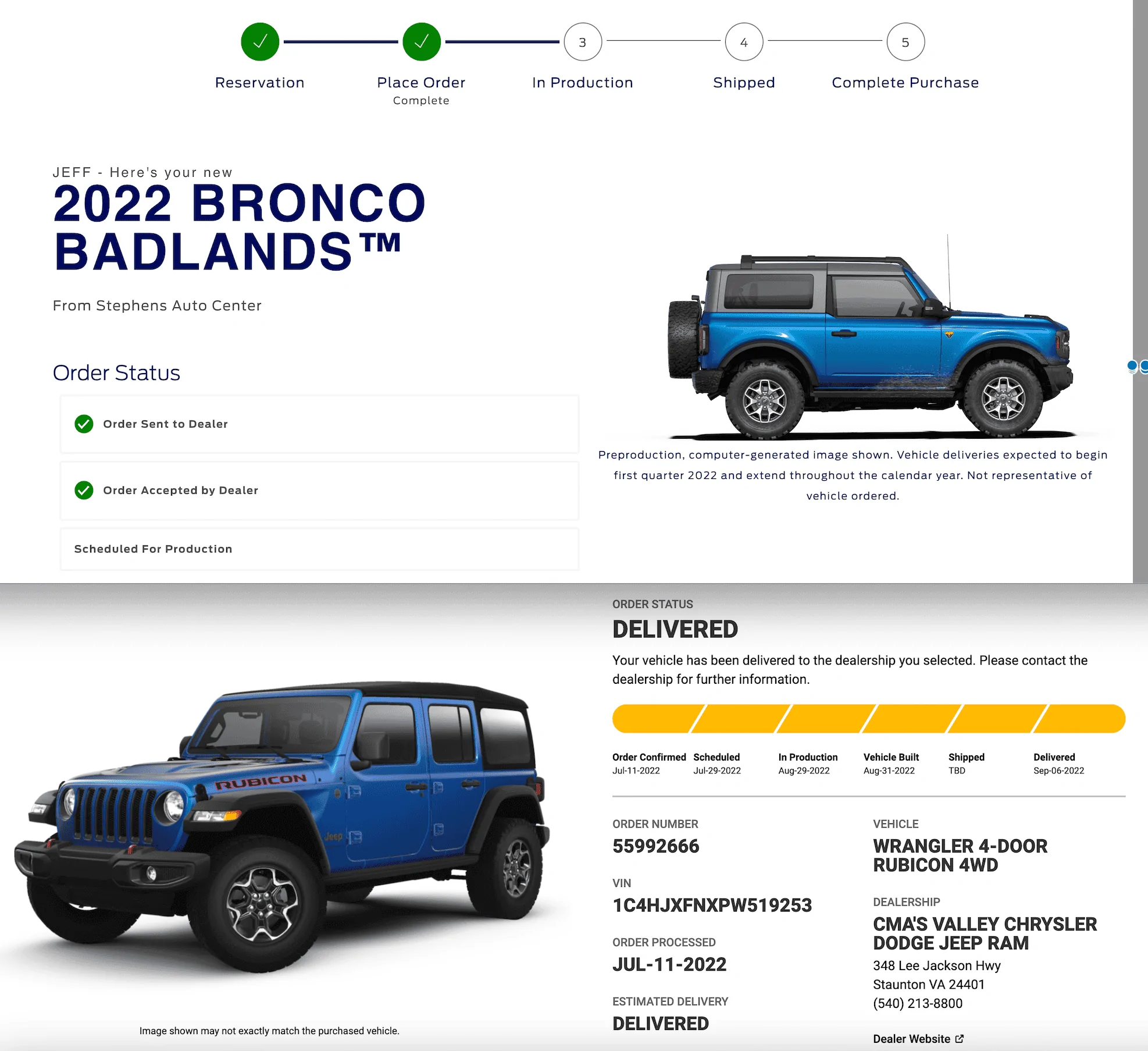 Ford Bronco HAPPY 2 YEAR RESERVATION ANNIVERSARY!! delivered 2