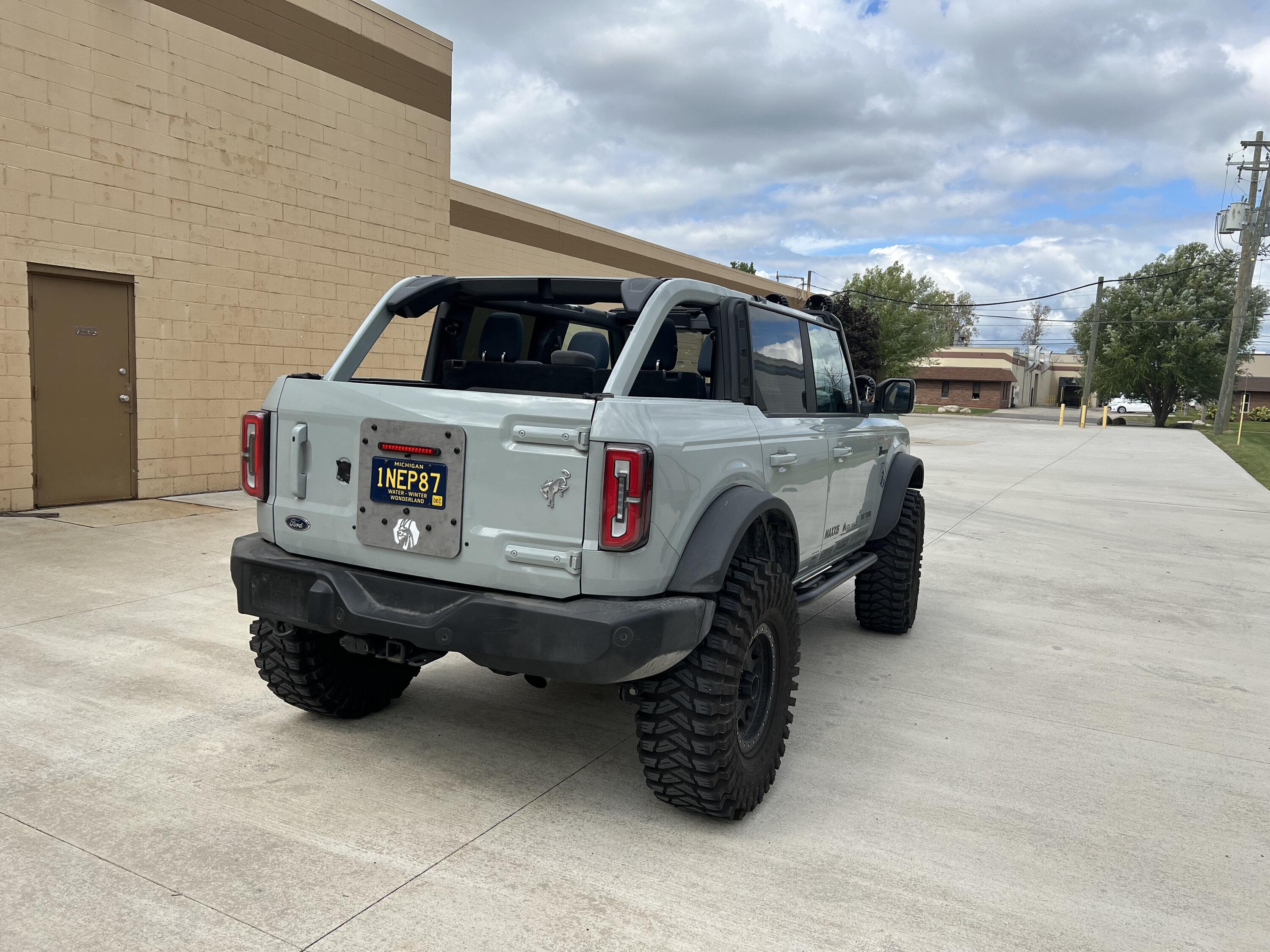 Ford Bronco NEW Modular Spare Tire Delete / RotopaX Mount / License Plate Relocate IMG_3978